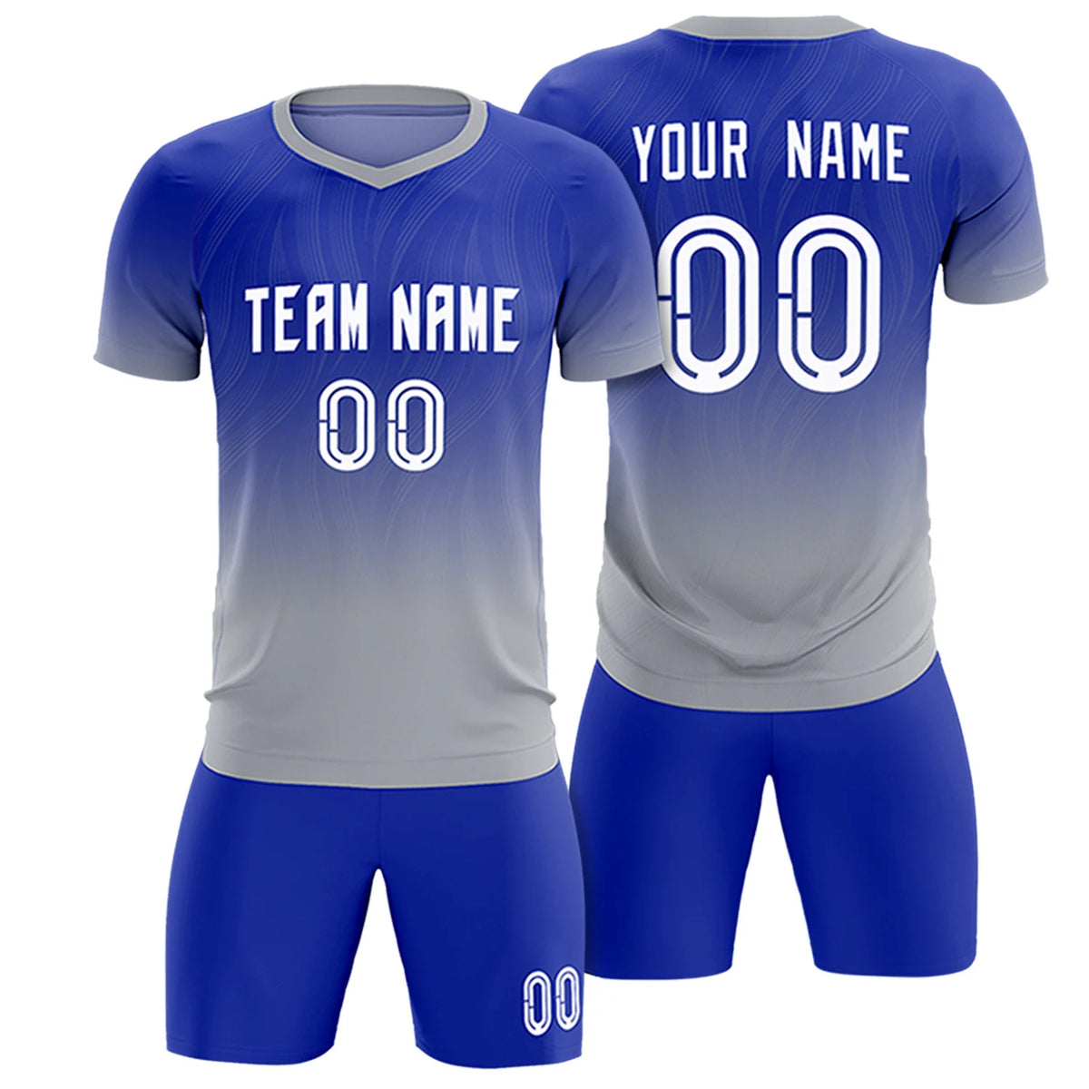 Custom Royal Blue Gray Printing Sportswear Soccer Sets Jersey