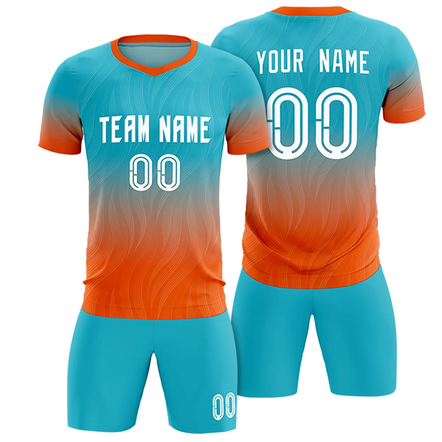 Custom SKy Blue Orange Printing Sportswear Soccer Sets Jersey