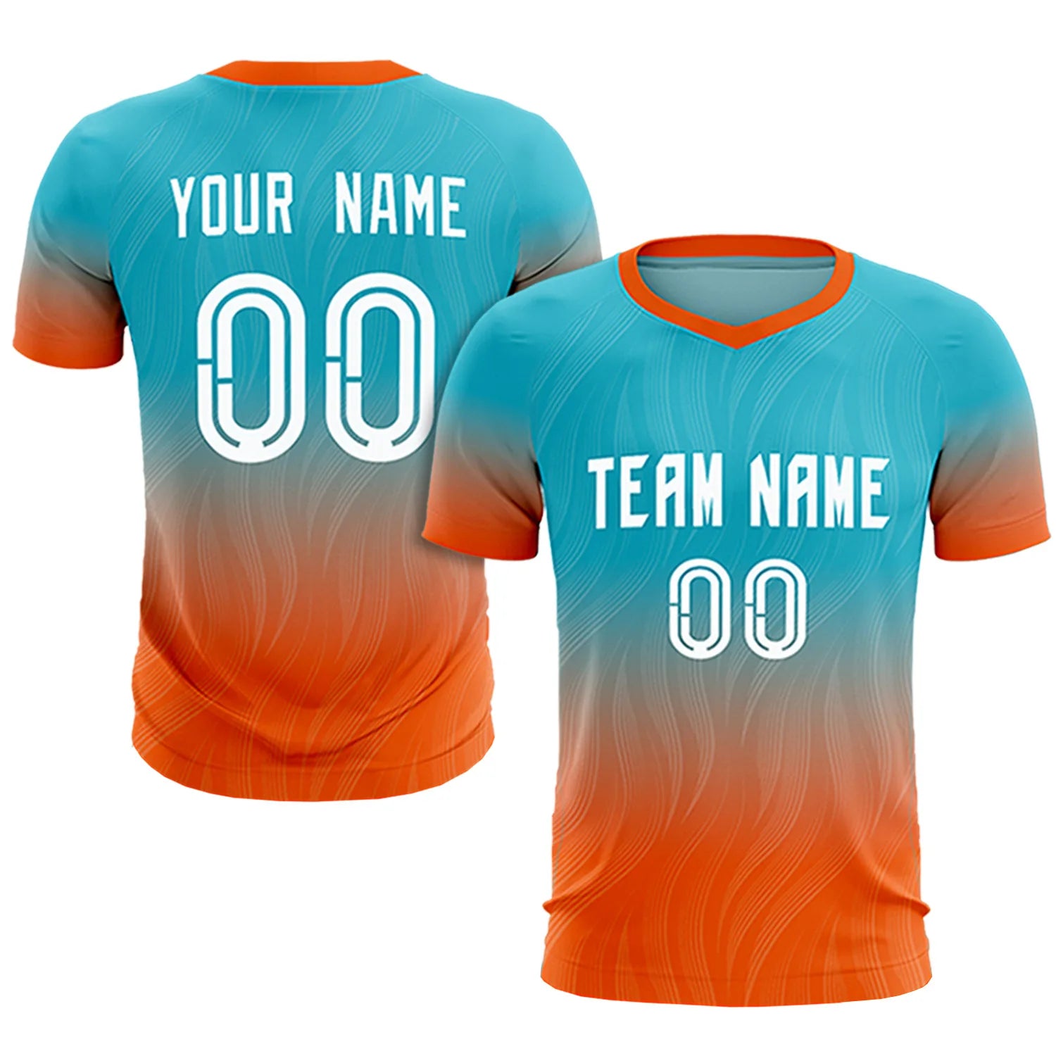 Custom SKy Blue Orange Printing Sportswear Soccer Sets Jersey