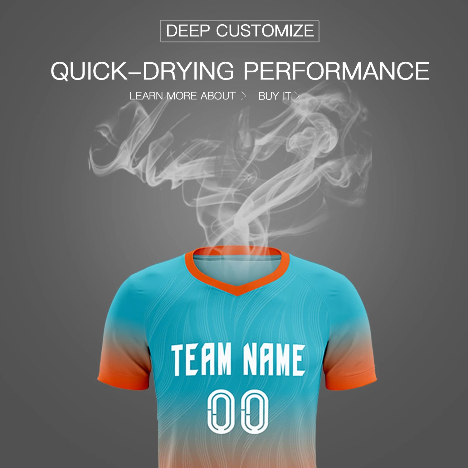 Custom SKy Blue Orange Printing Sportswear Soccer Sets Jersey