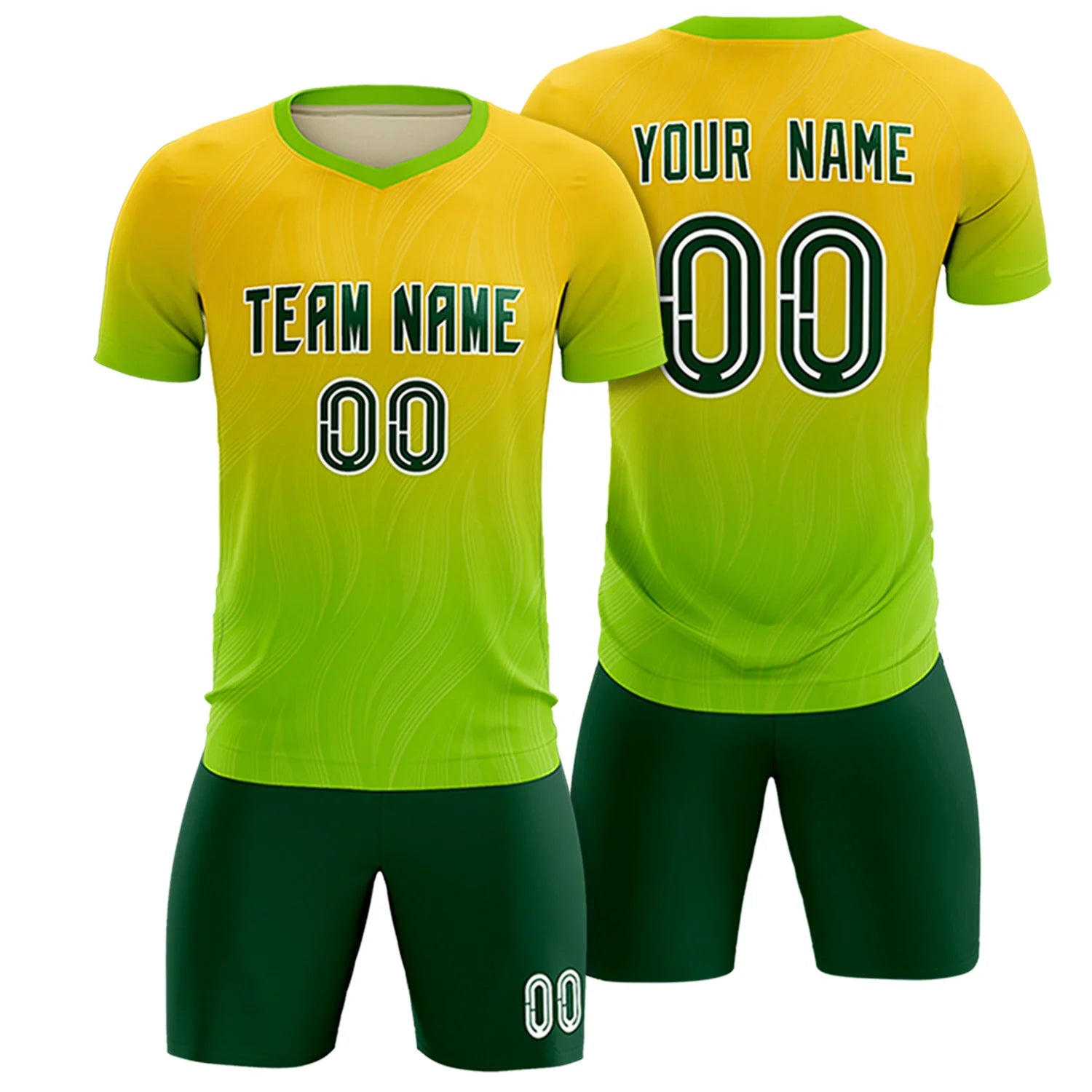 Custom Gold01 Neon Green Printing Sportswear Soccer Sets Jersey