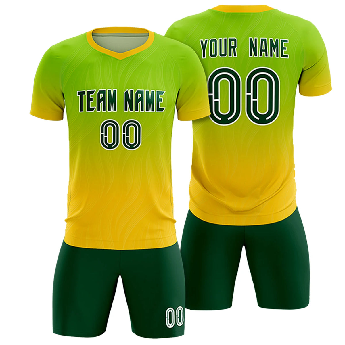 Custom Neon Green Gold01 Printing Sportswear Soccer Sets Jersey