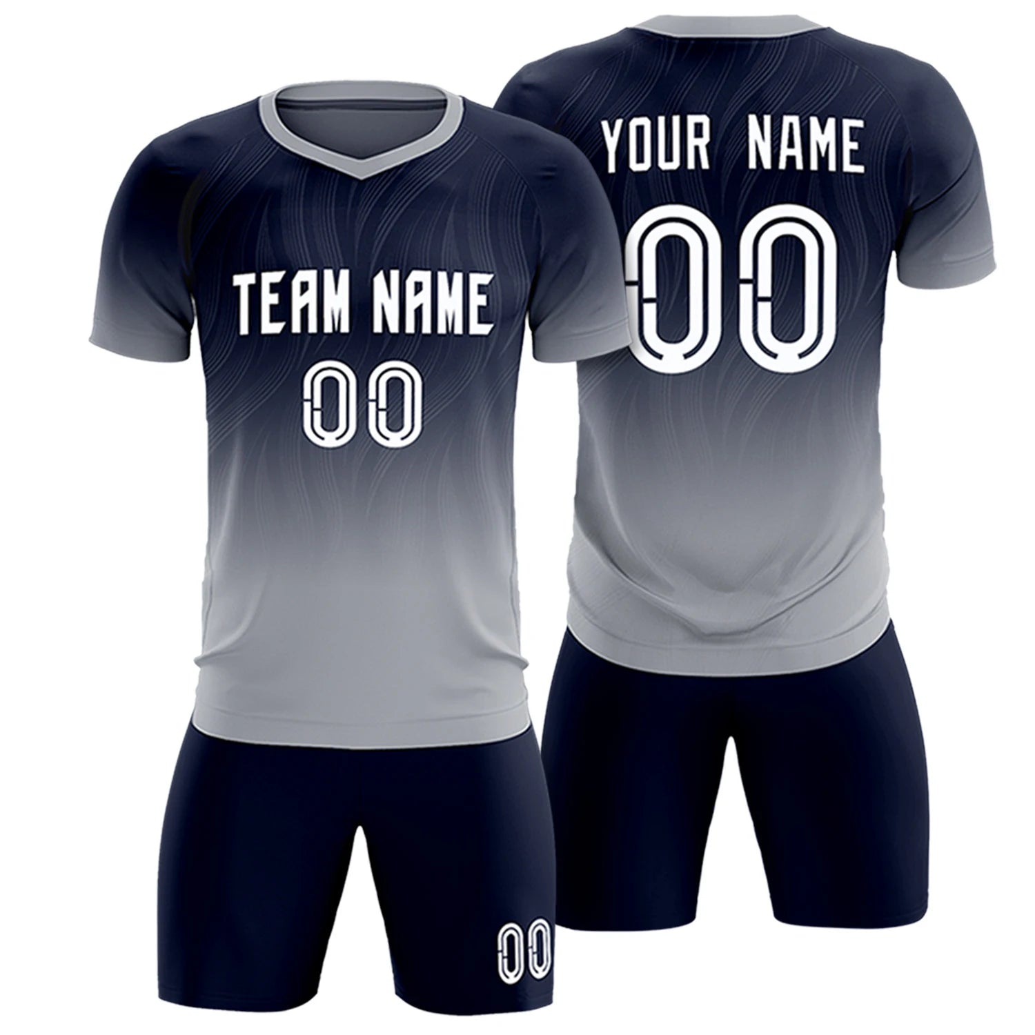 Custom Navy Gray Printing Sportswear Soccer Sets Jersey