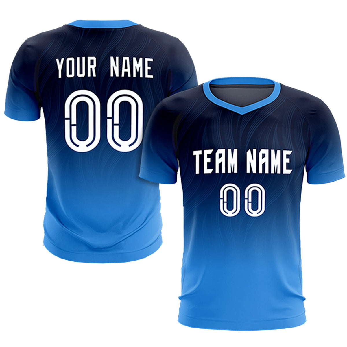 Custom Navy Powder Blue Printing Sportswear Soccer Sets Jersey