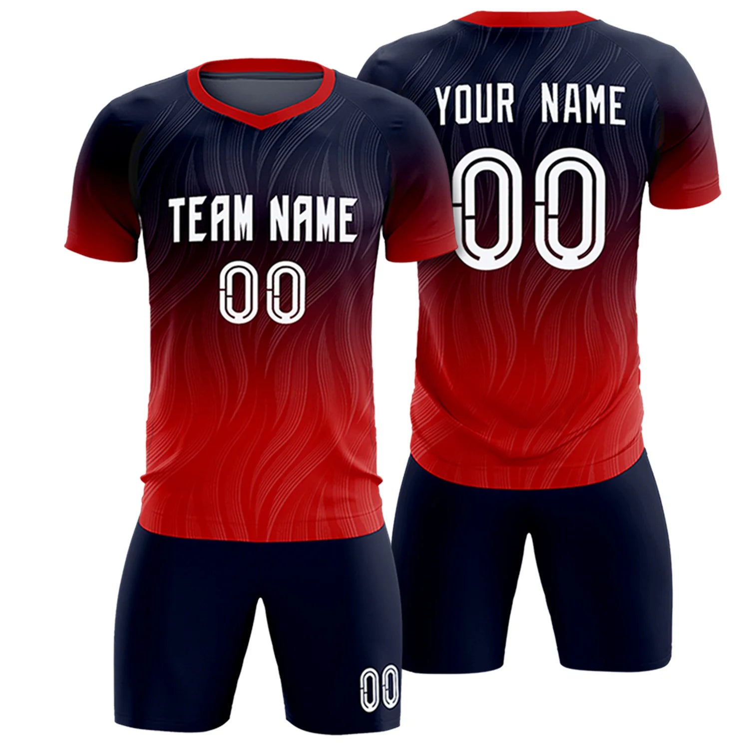 Custom Navy Red Printing Sportswear Soccer Sets Jersey