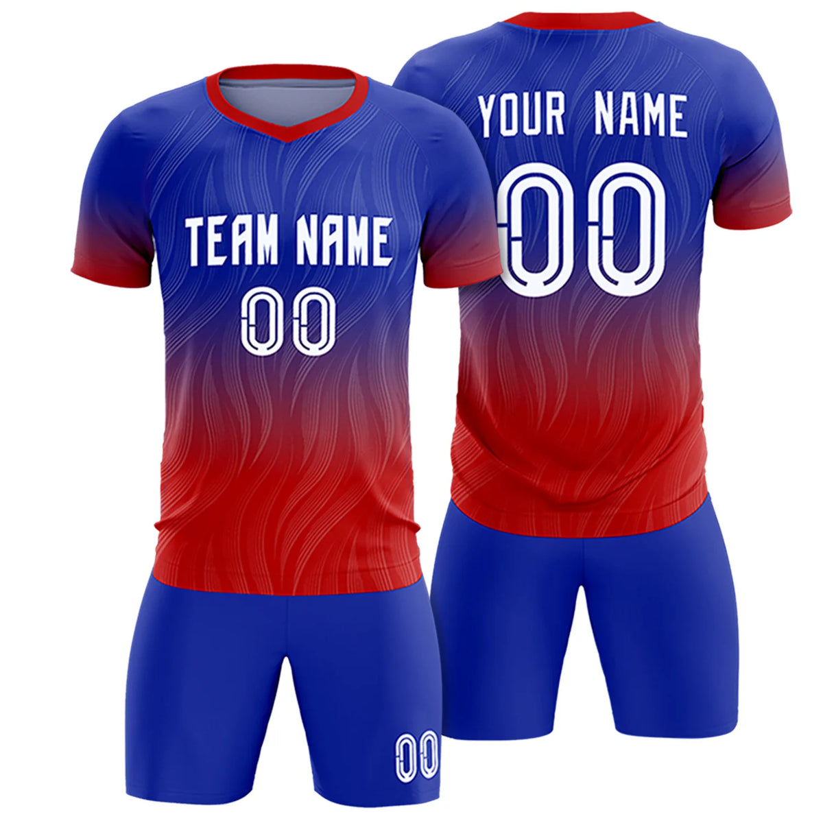 Custom Royal Blue Red Printing Sportswear Soccer Sets Jersey