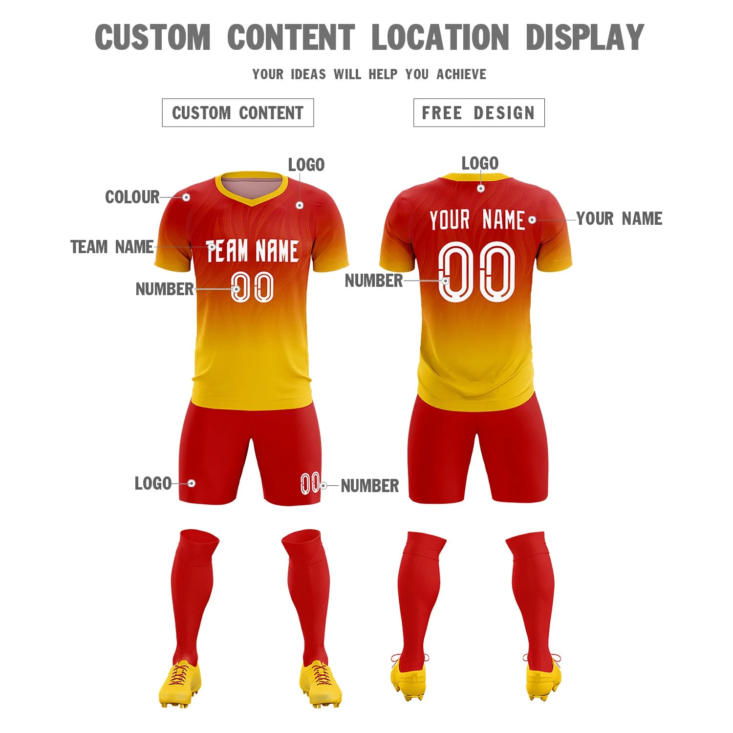 Custom Red Gold01 Printing Sportswear Soccer Sets Jersey