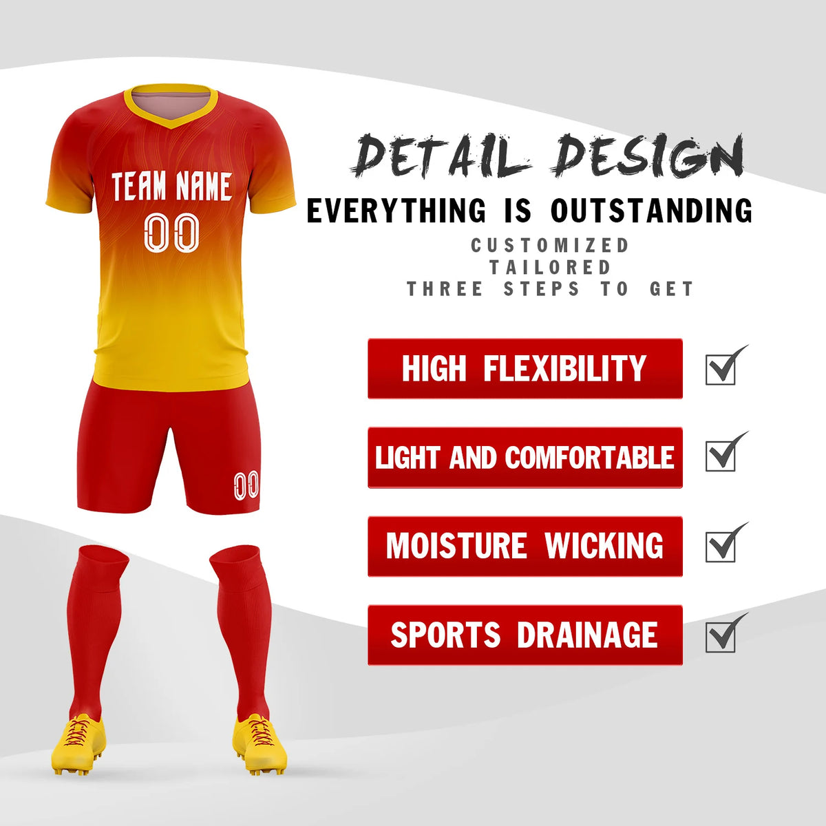 Custom Red Gold01 Printing Sportswear Soccer Sets Jersey