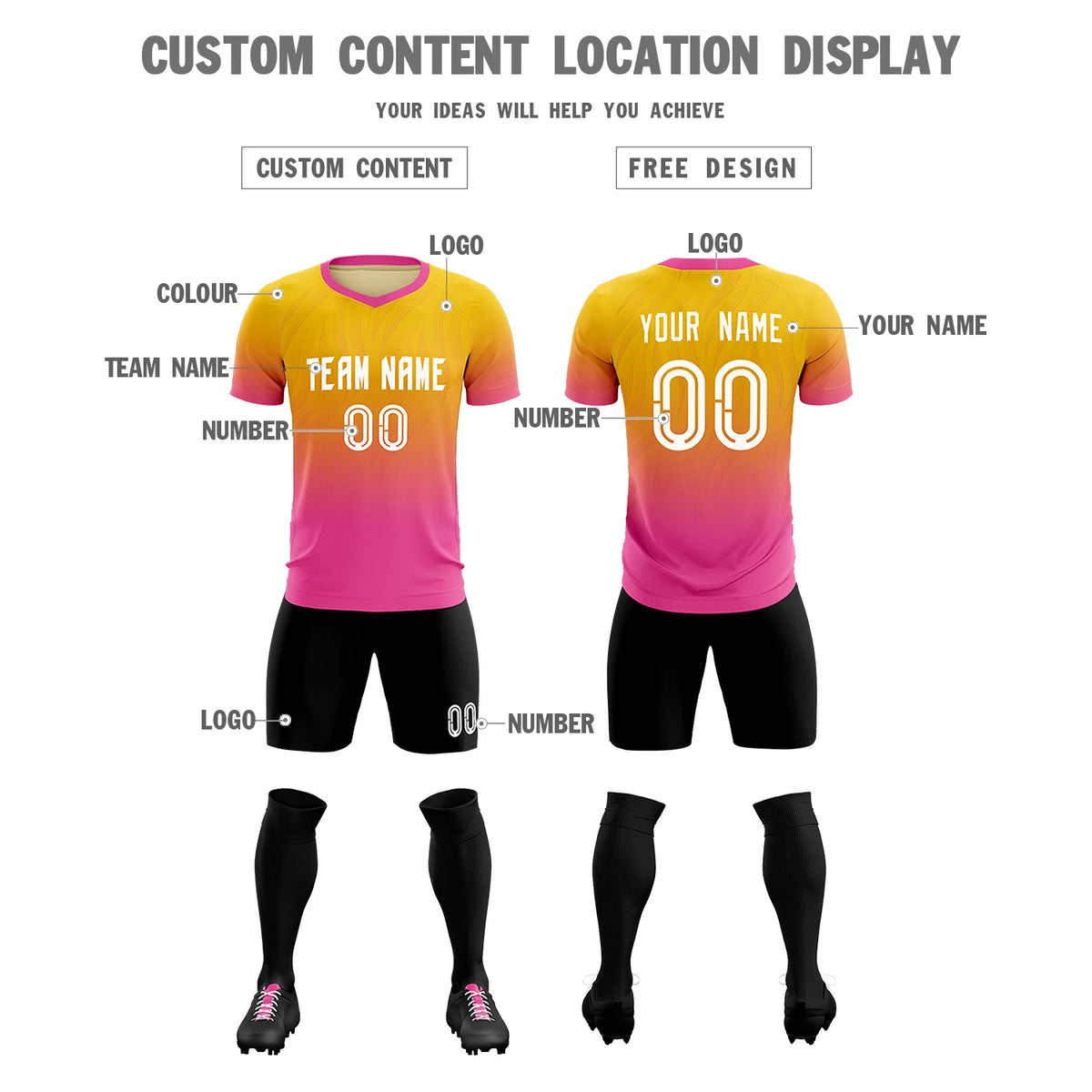 Custom Gold01 Pink Printing Sportswear Soccer Sets Jersey