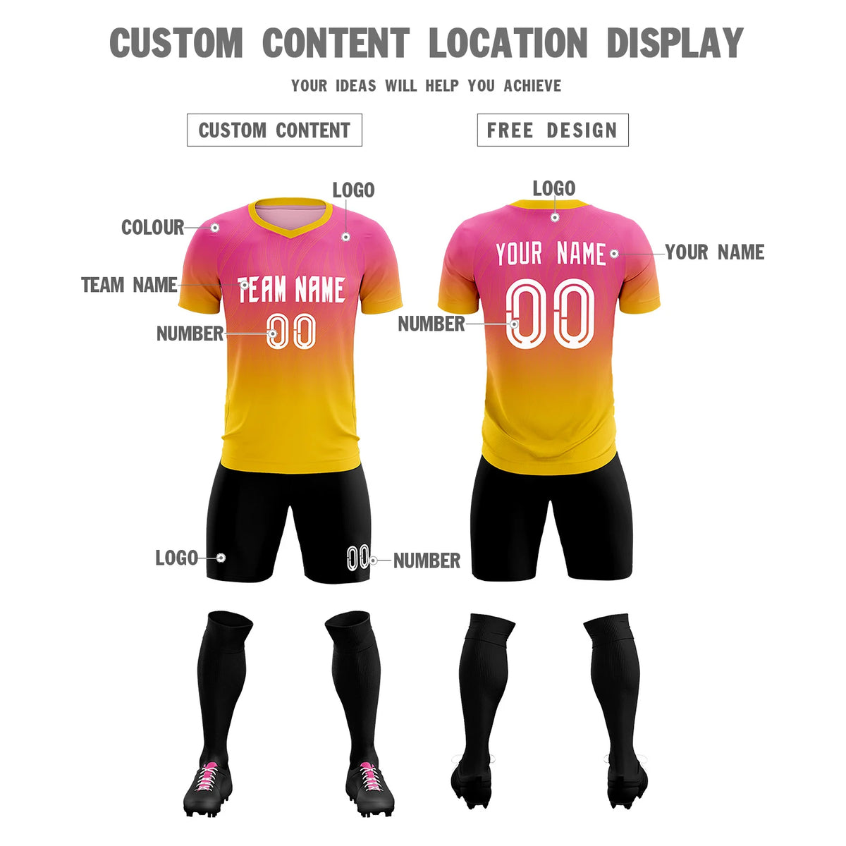 Custom Pink Gold01 Printing Sportswear Soccer Sets Jersey