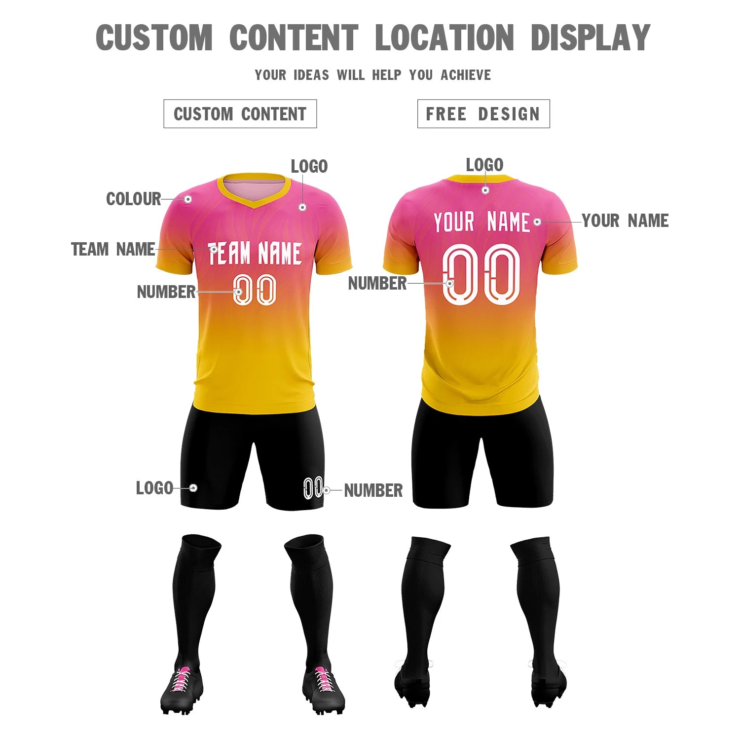 Custom Pink Gold01 Printing Sportswear Soccer Sets Jersey