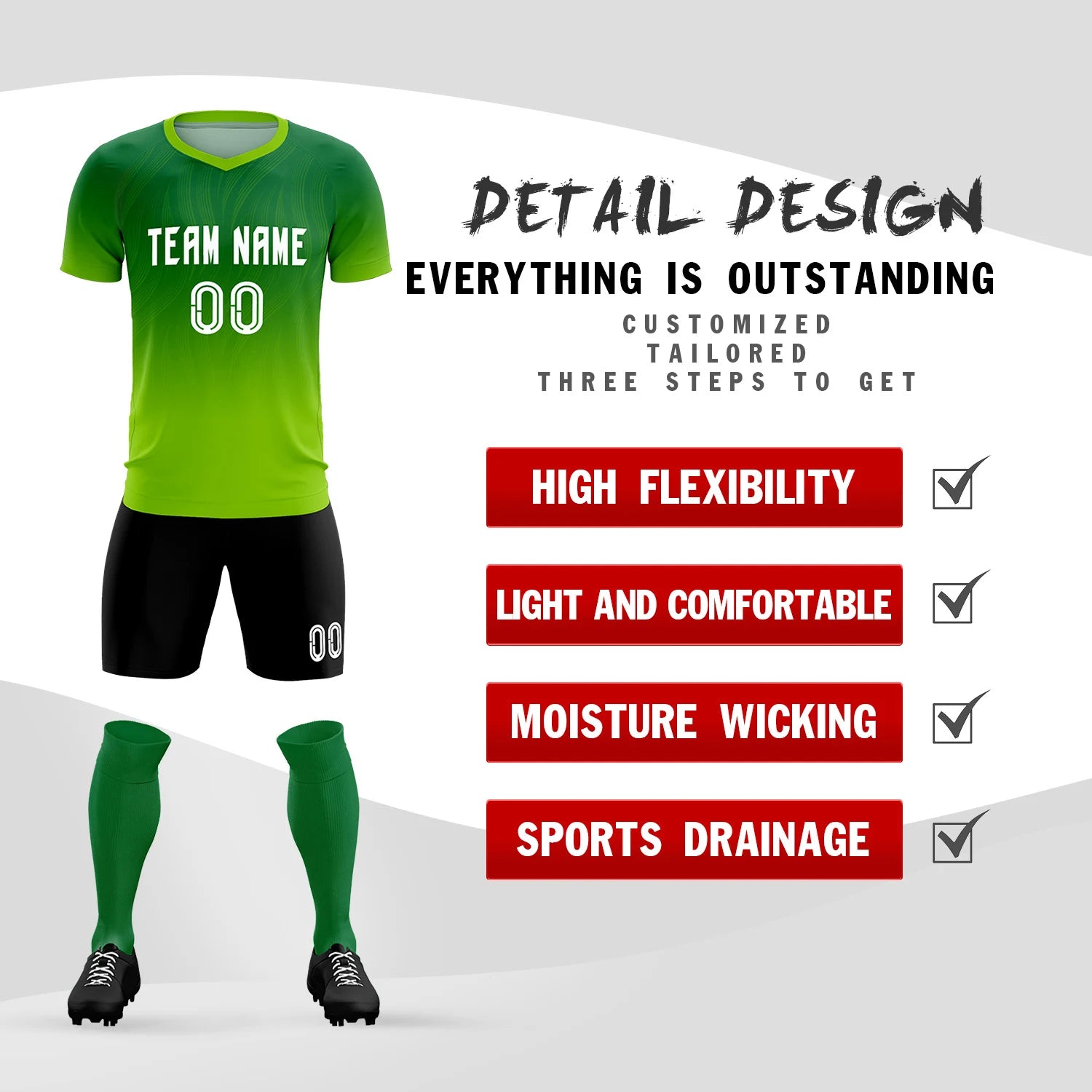 Custom Kelly Green Neon Green Printing Sportswear Soccer Sets Jersey