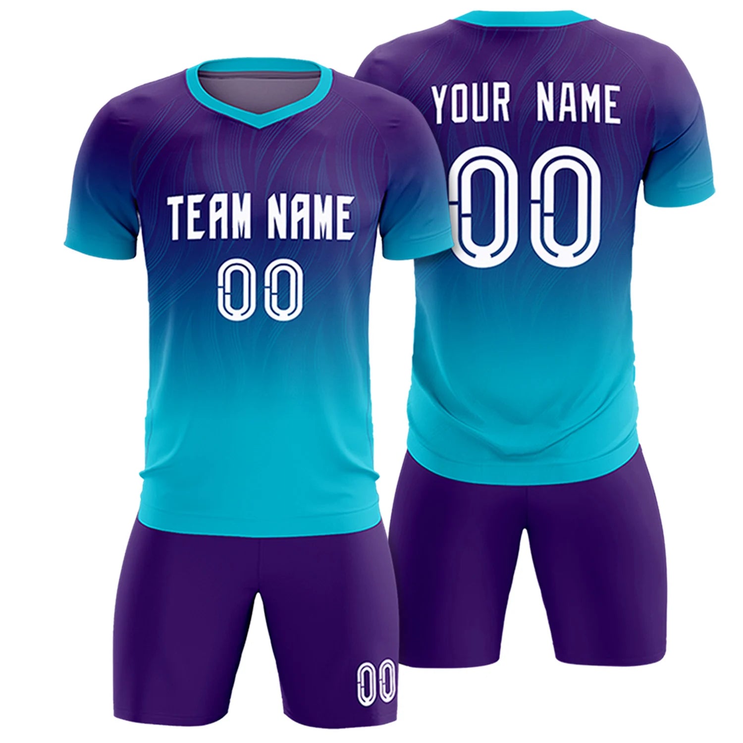 Custom Purple Sky Blue Printing Sportswear Soccer Sets Jersey