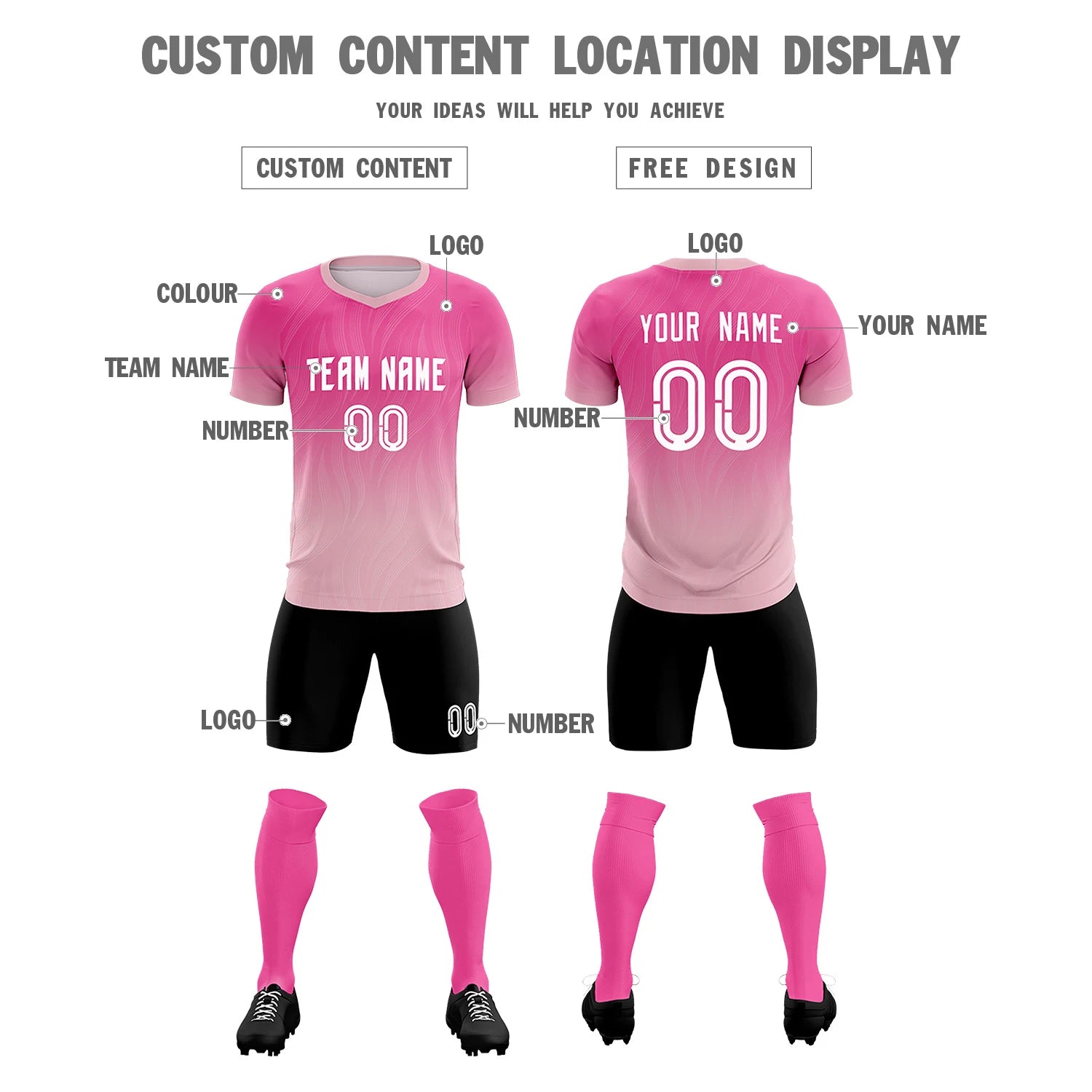 Custom Pink Light Pink Printing Sportswear Soccer Sets Jersey