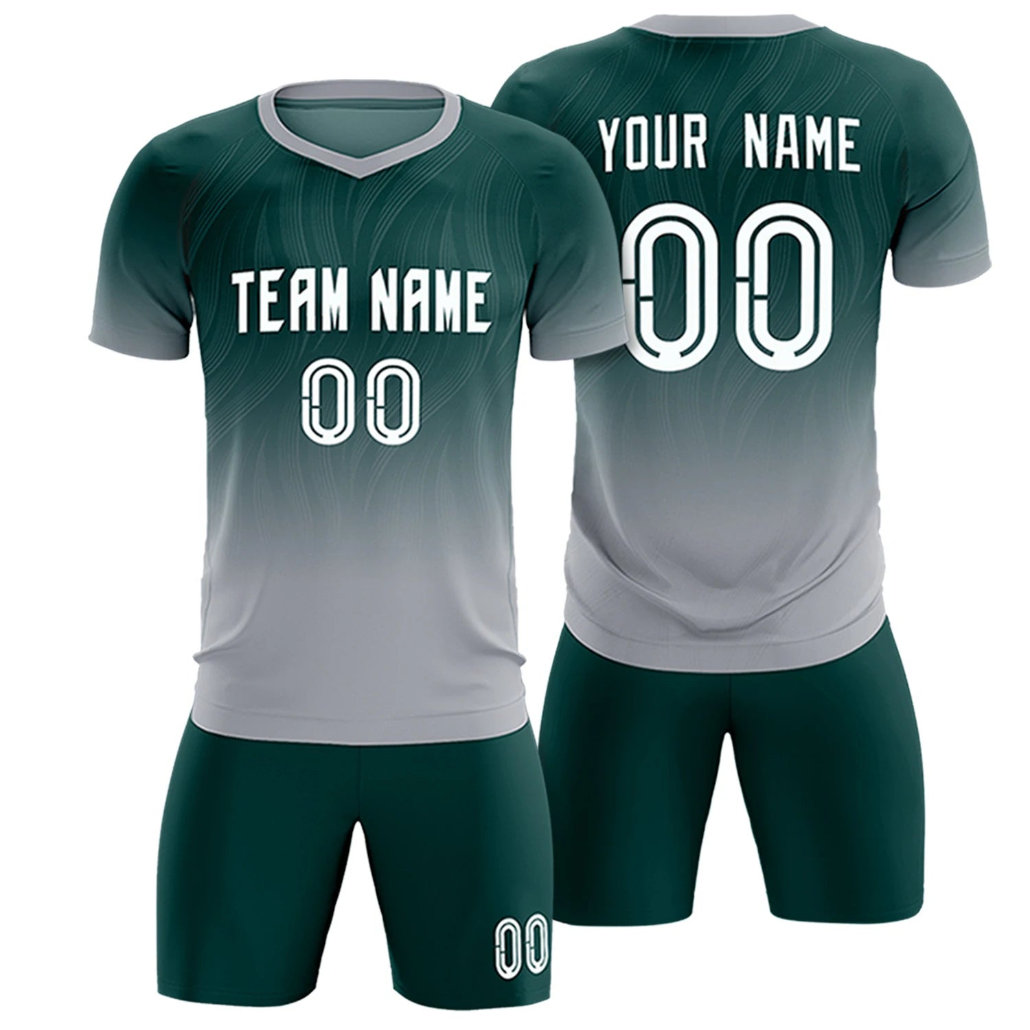 Custom Midnight Green Gray Printing Sportswear Soccer Sets Jersey