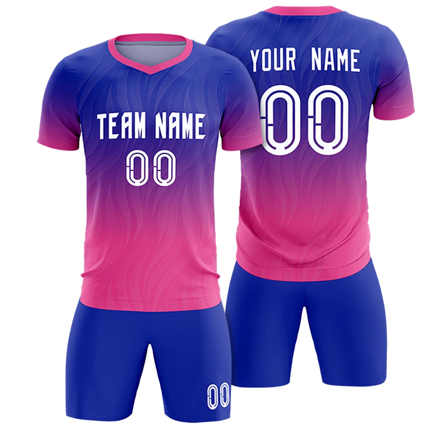 Custom Royal Blue Pink Printing Sportswear Soccer Sets Jersey