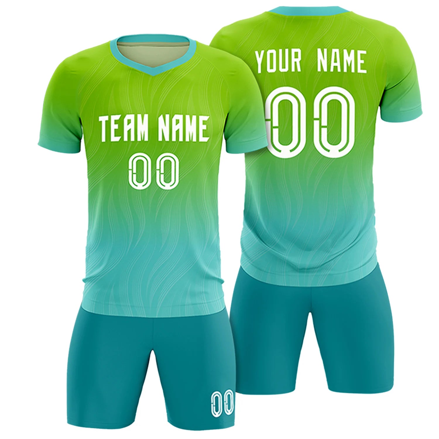 Custom Neon Green Aqua Printing Sportswear Soccer Sets Jersey