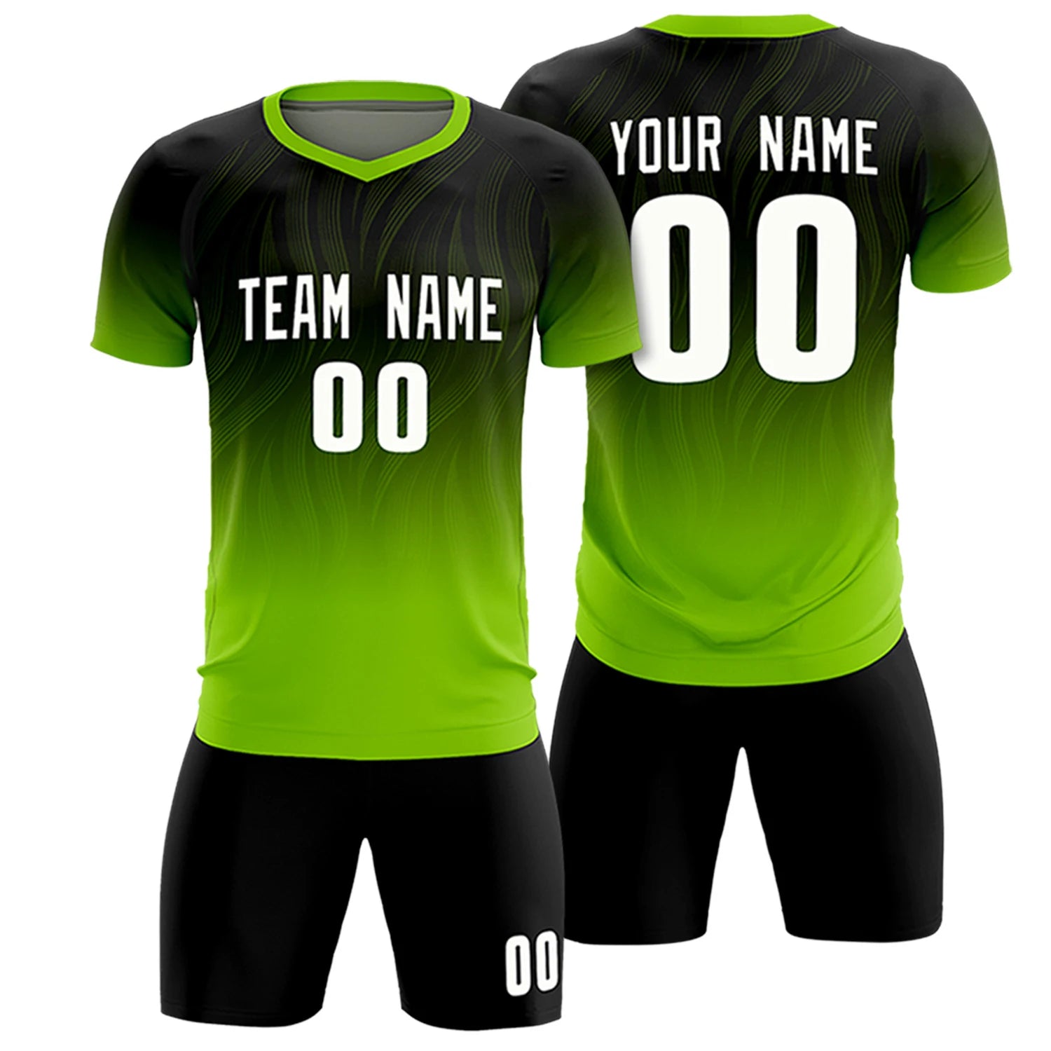 Custom Black Neon Green Printing Sportswear Soccer Sets Jersey