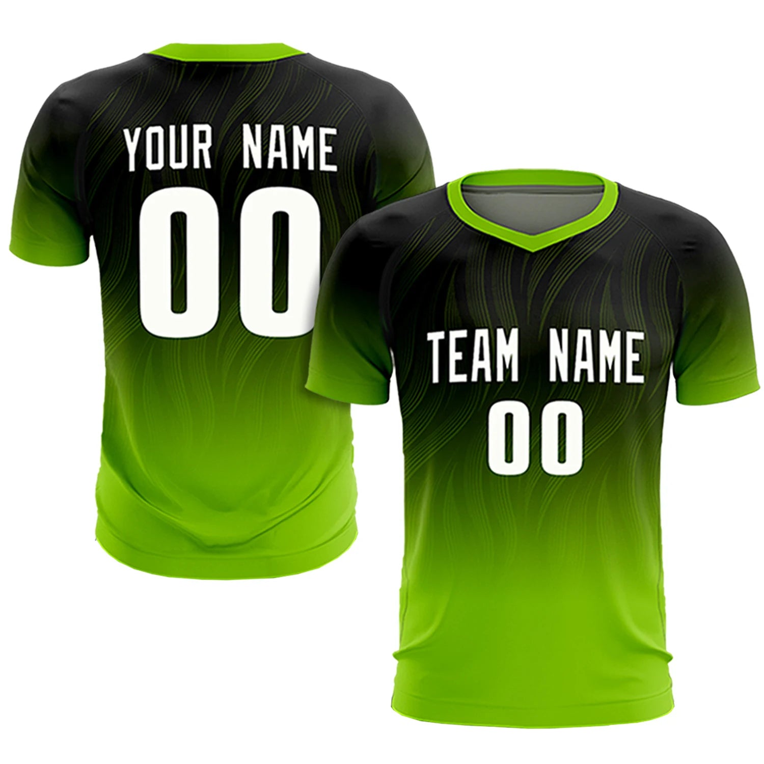 Custom Black Neon Green Printing Sportswear Soccer Sets Jersey