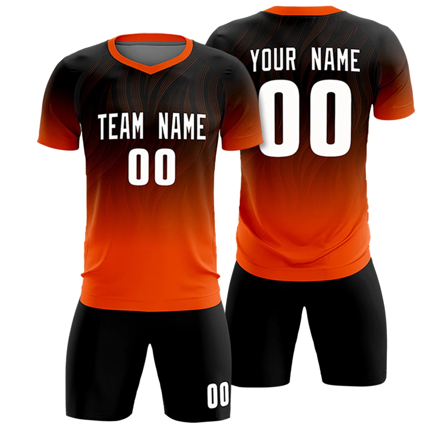 Custom Black Orange Printing Sportswear Soccer Sets Jersey