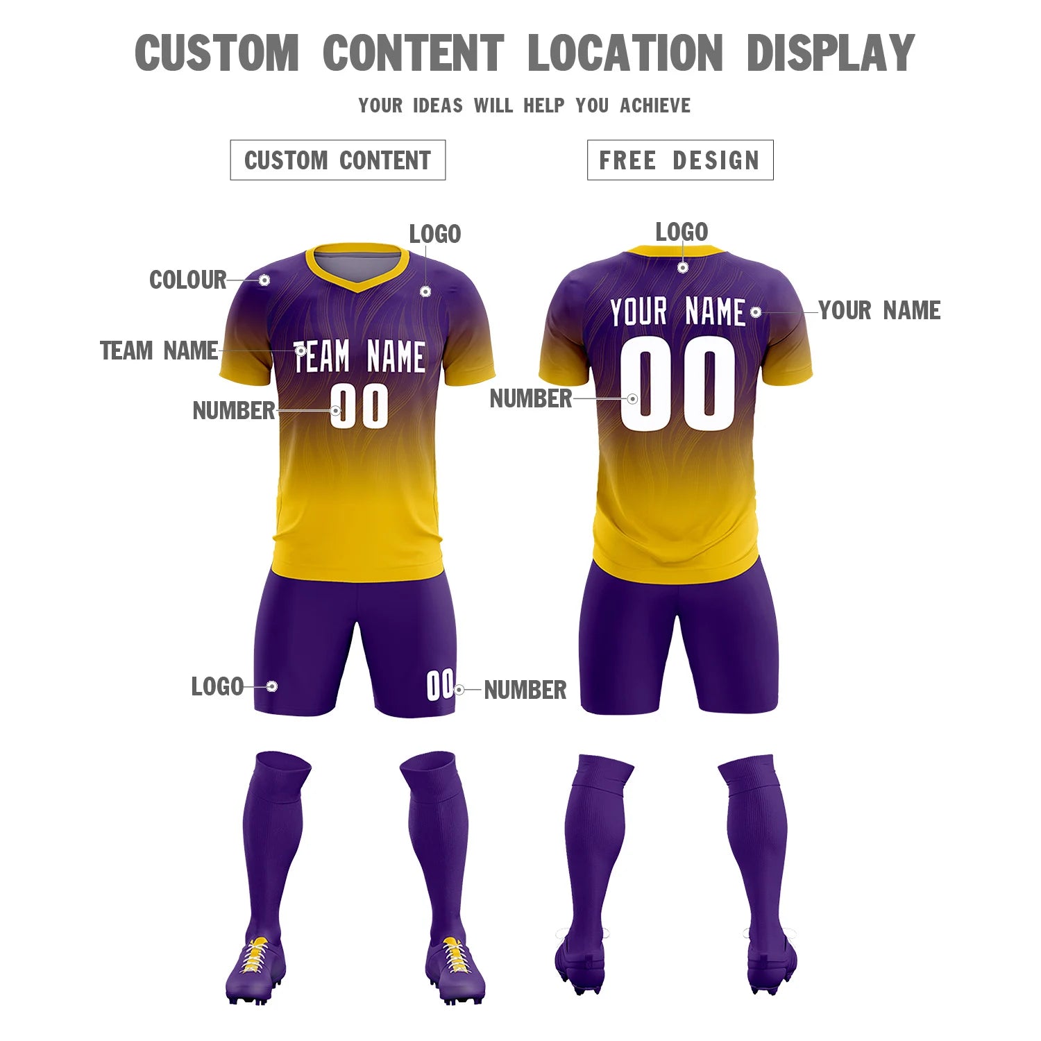 Custom Purple Gold01 Printing Sportswear Soccer Sets Jersey