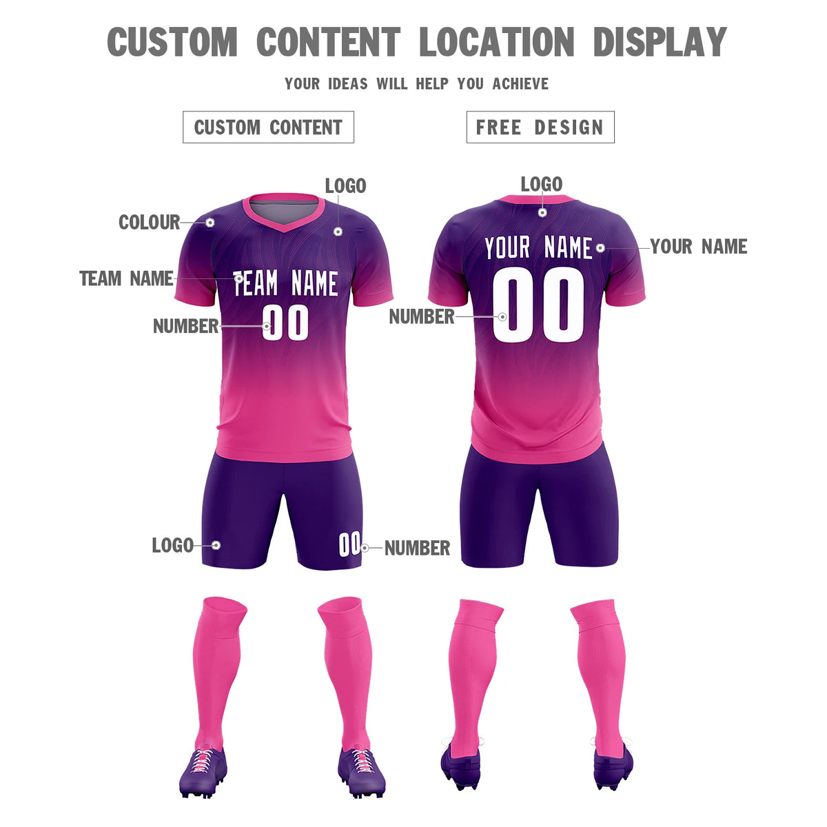 Custom Purple Pink Printing Sportswear Soccer Sets Jersey
