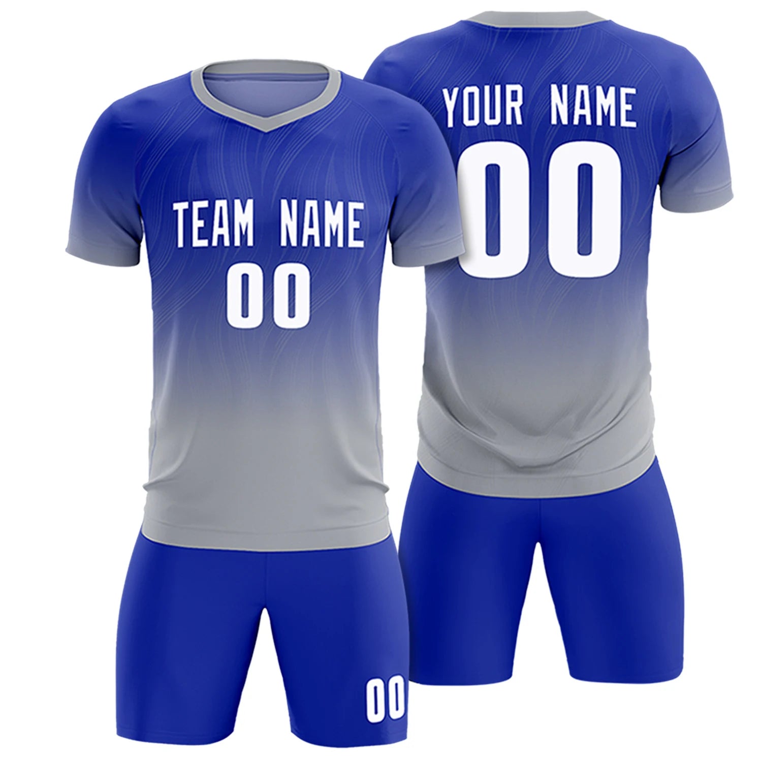 Custom Royal Blue Gray Printing Sportswear Soccer Sets Jersey