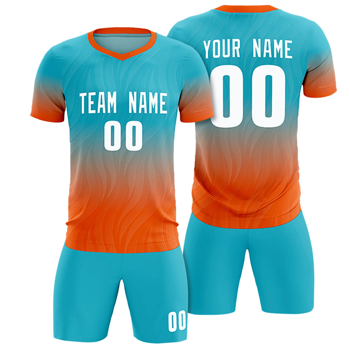 Custom SKy Blue Orange Printing Sportswear Soccer Sets Jersey