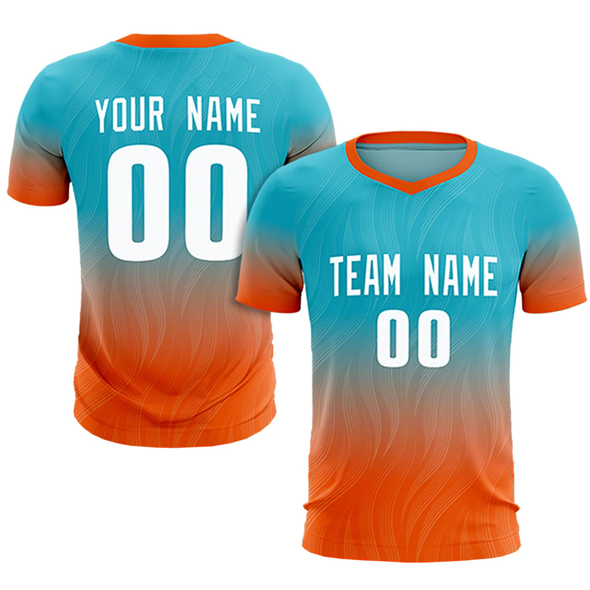 Custom SKy Blue Orange Printing Sportswear Soccer Sets Jersey
