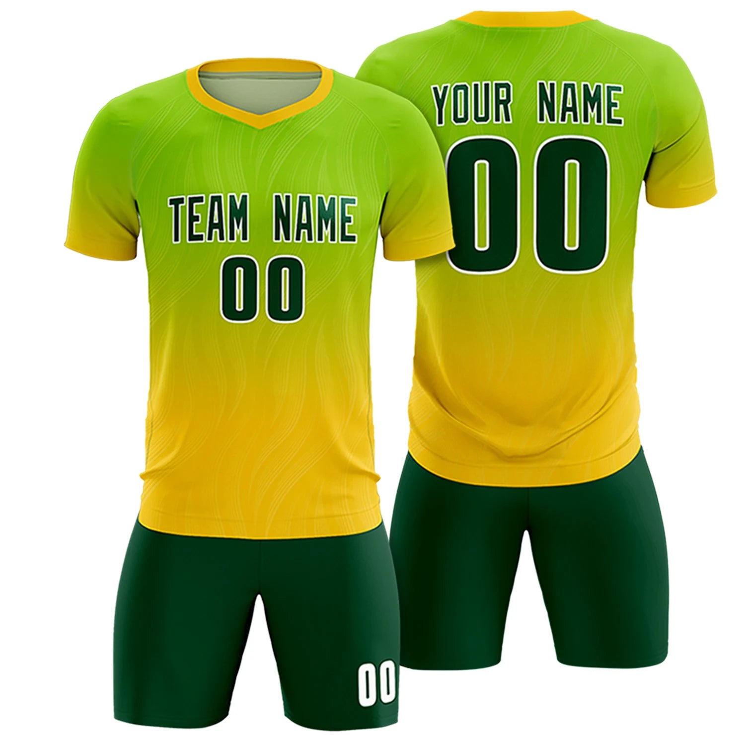 Custom Neon Green Gold01 Printing Sportswear Soccer Sets Jersey