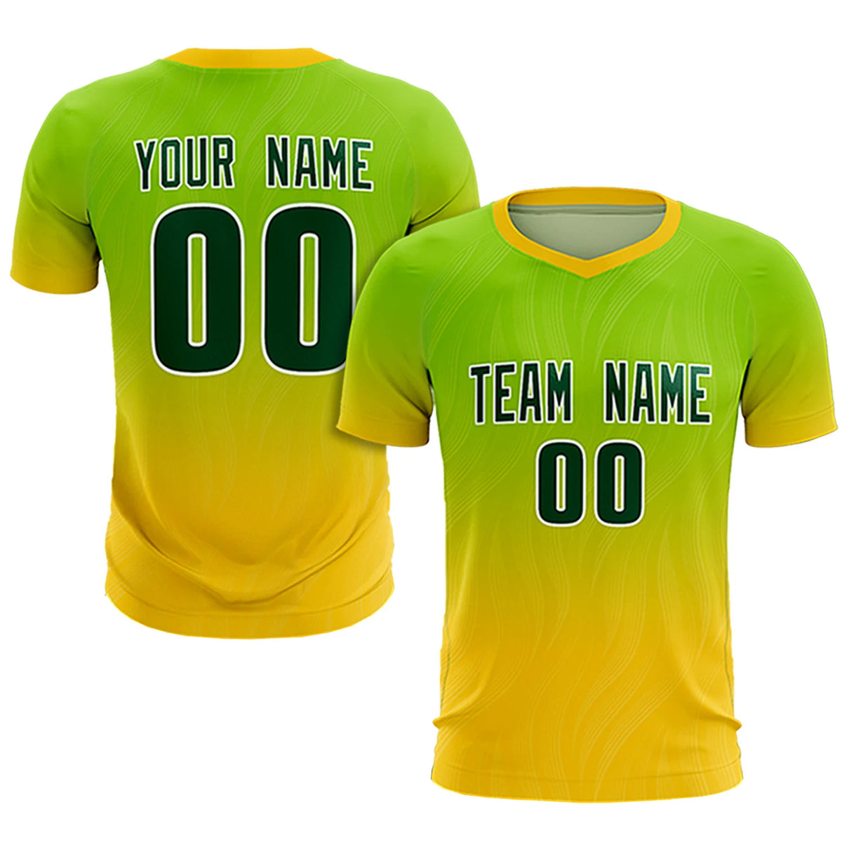 Custom Neon Green Gold01 Printing Sportswear Soccer Sets Jersey