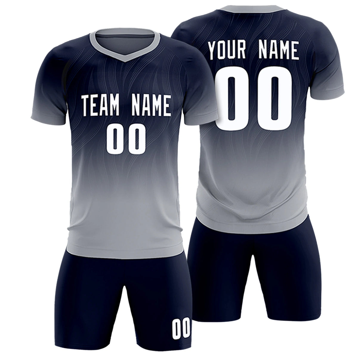 Custom Navy Gray Printing Sportswear Soccer Sets Jersey