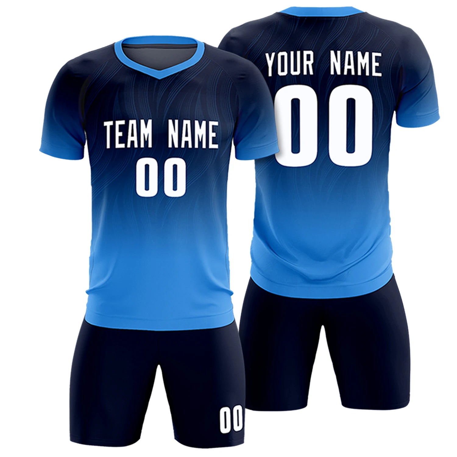 Custom Navy Powder Blue Printing Sportswear Soccer Sets Jersey