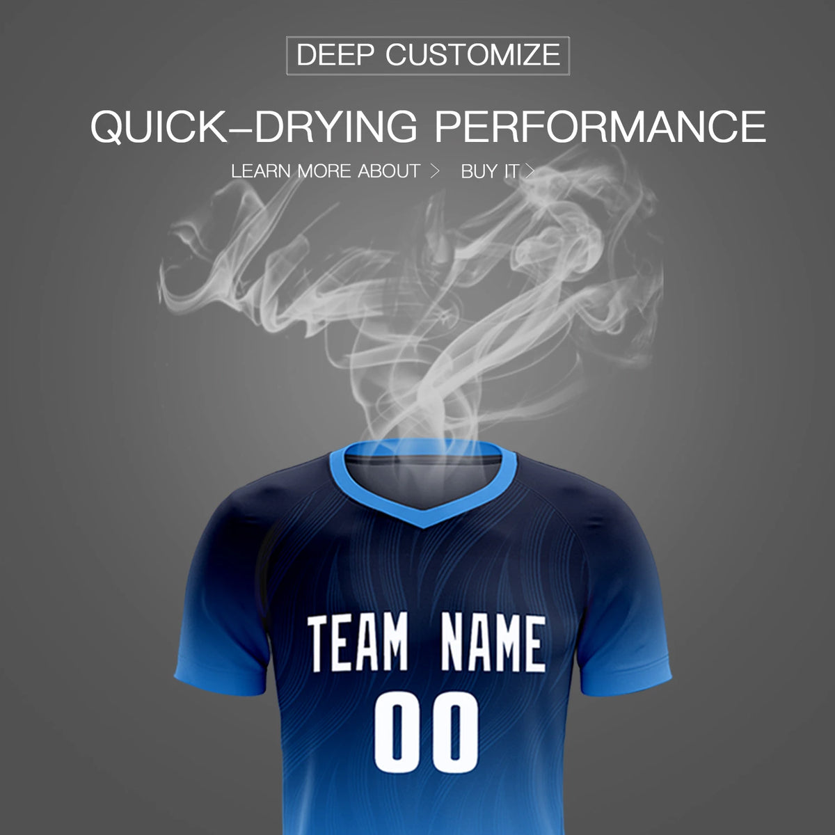 Custom Navy Powder Blue Printing Sportswear Soccer Sets Jersey