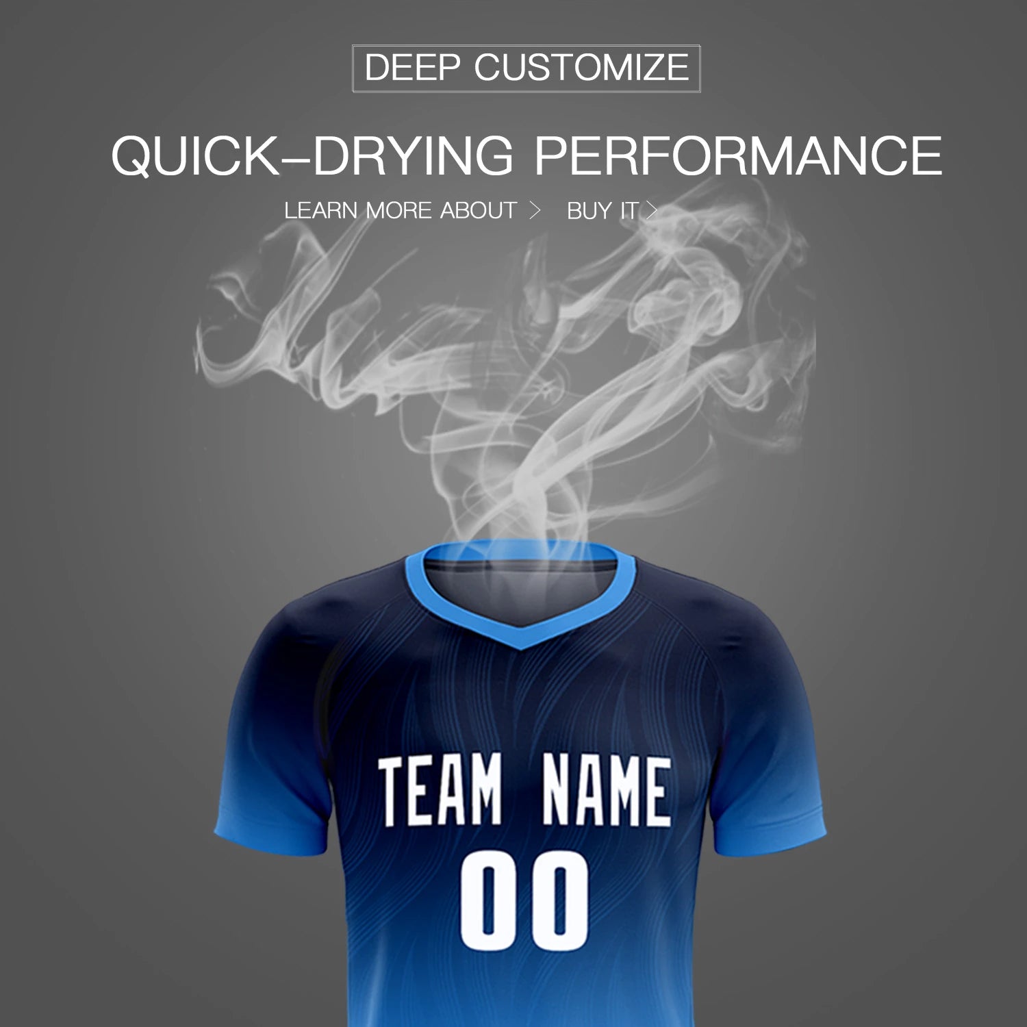 Custom Navy Powder Blue Printing Sportswear Soccer Sets Jersey