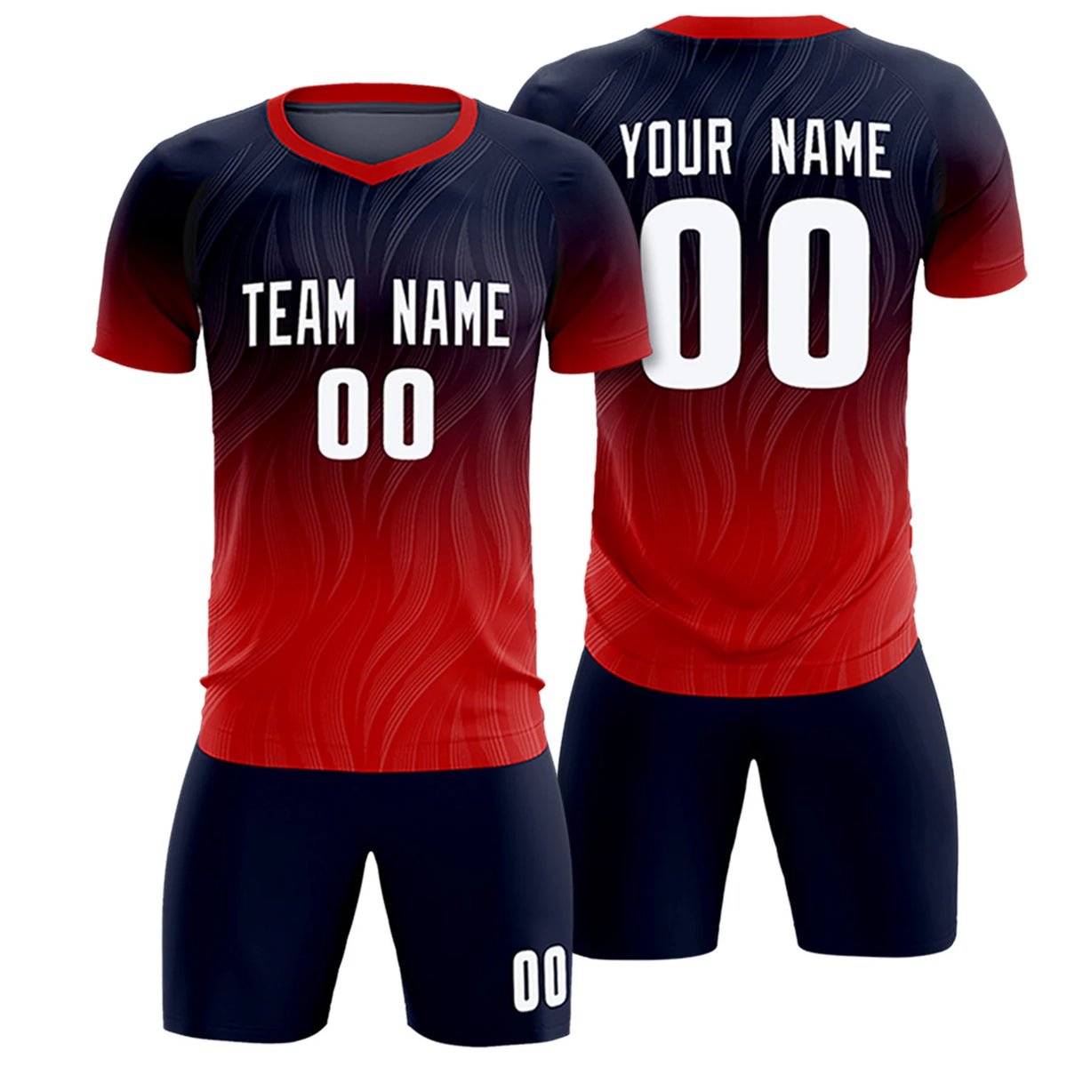 Custom Navy Red Printing Sportswear Soccer Sets Jersey