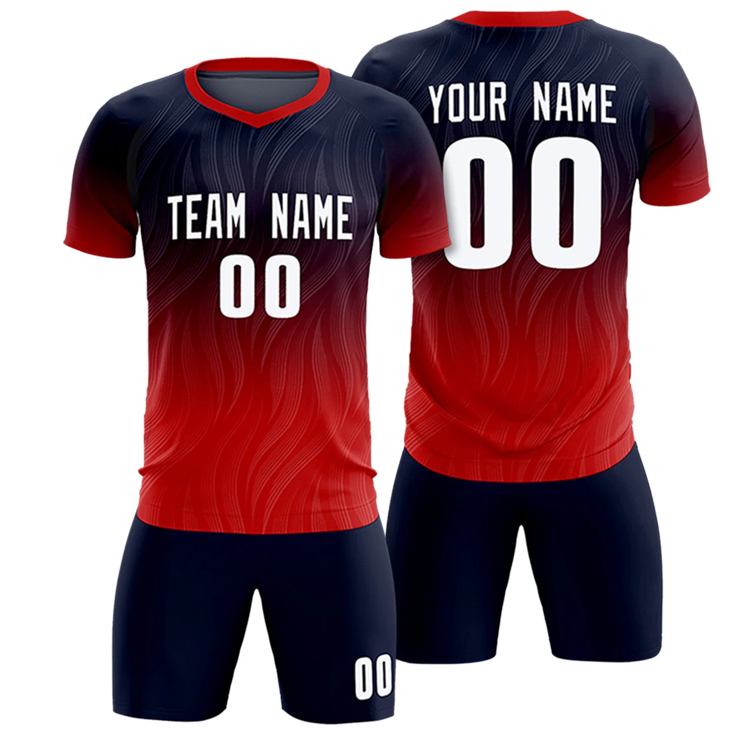 Custom Navy Red Printing Sportswear Soccer Sets Jersey