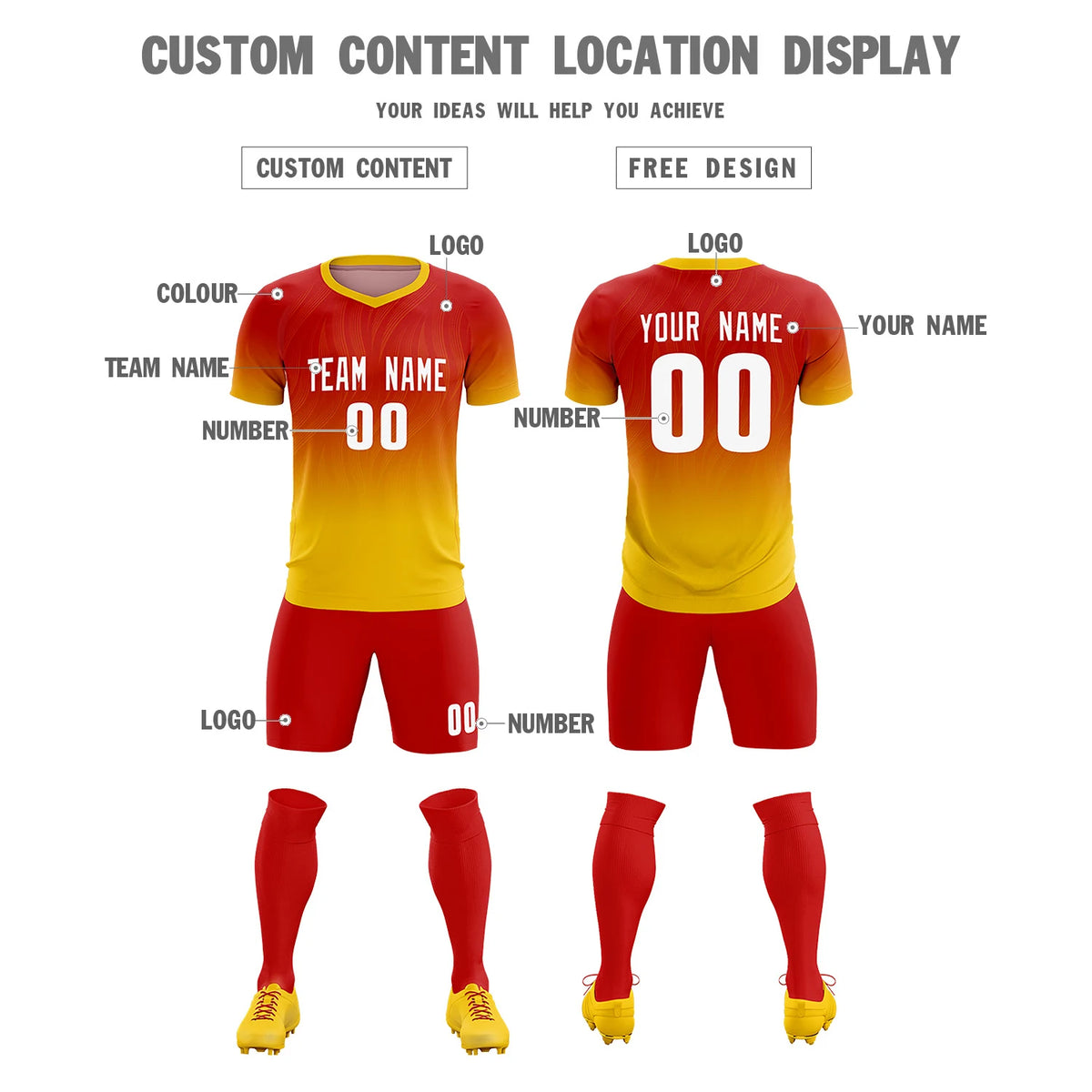 Custom Red Gold01 Printing Sportswear Soccer Sets Jersey