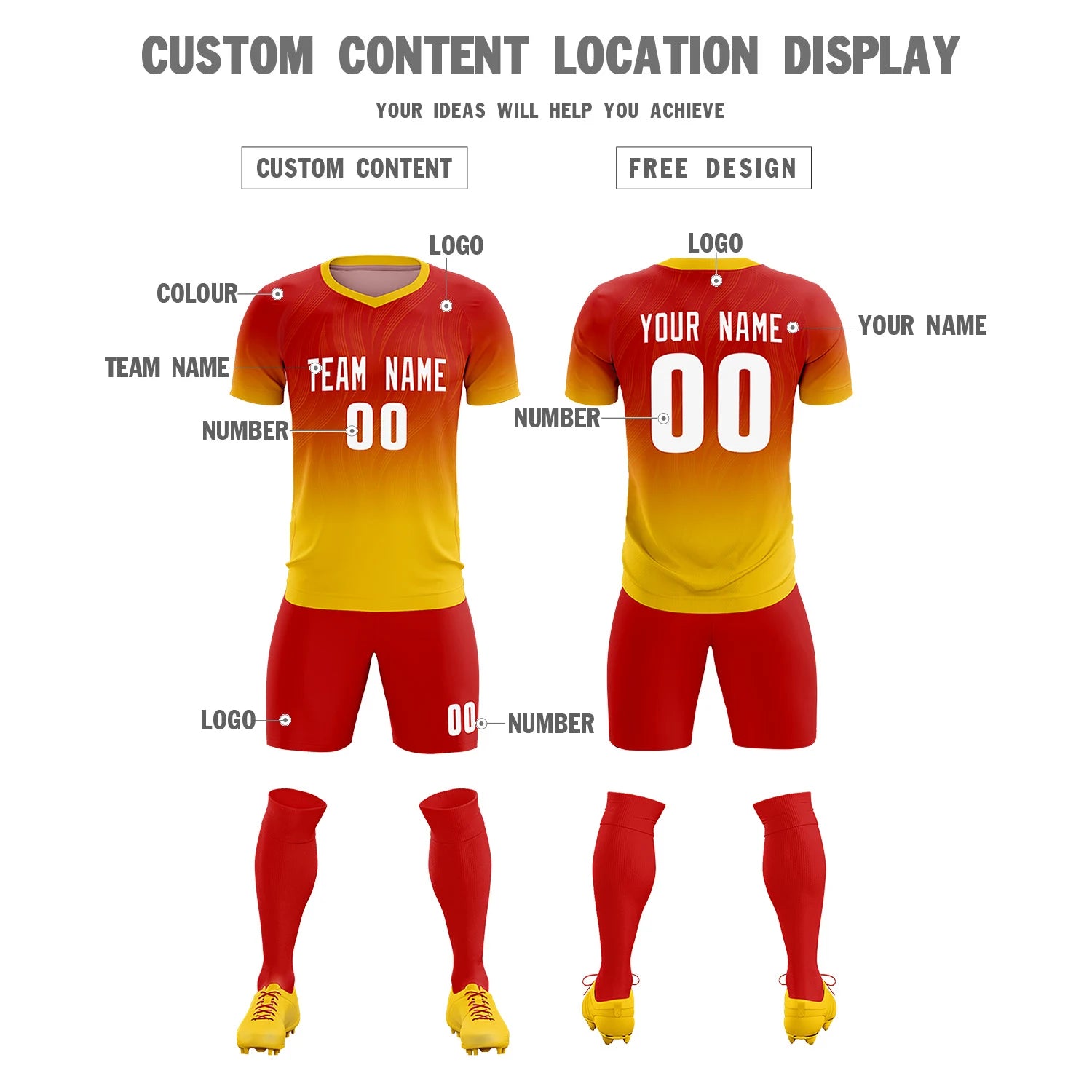 Custom Red Gold01 Printing Sportswear Soccer Sets Jersey
