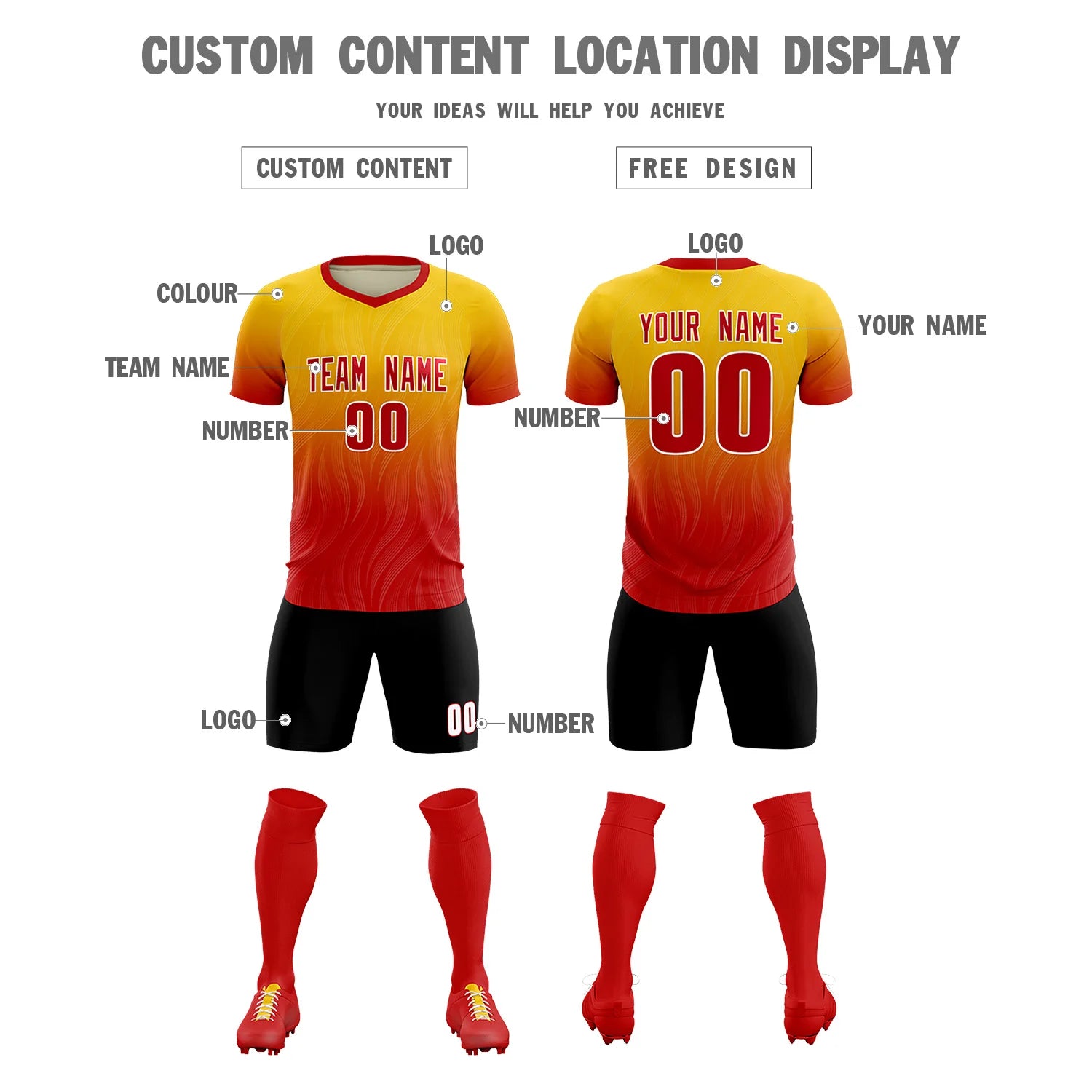 Custom Gold01 Red Printing Sportswear Soccer Sets Jersey