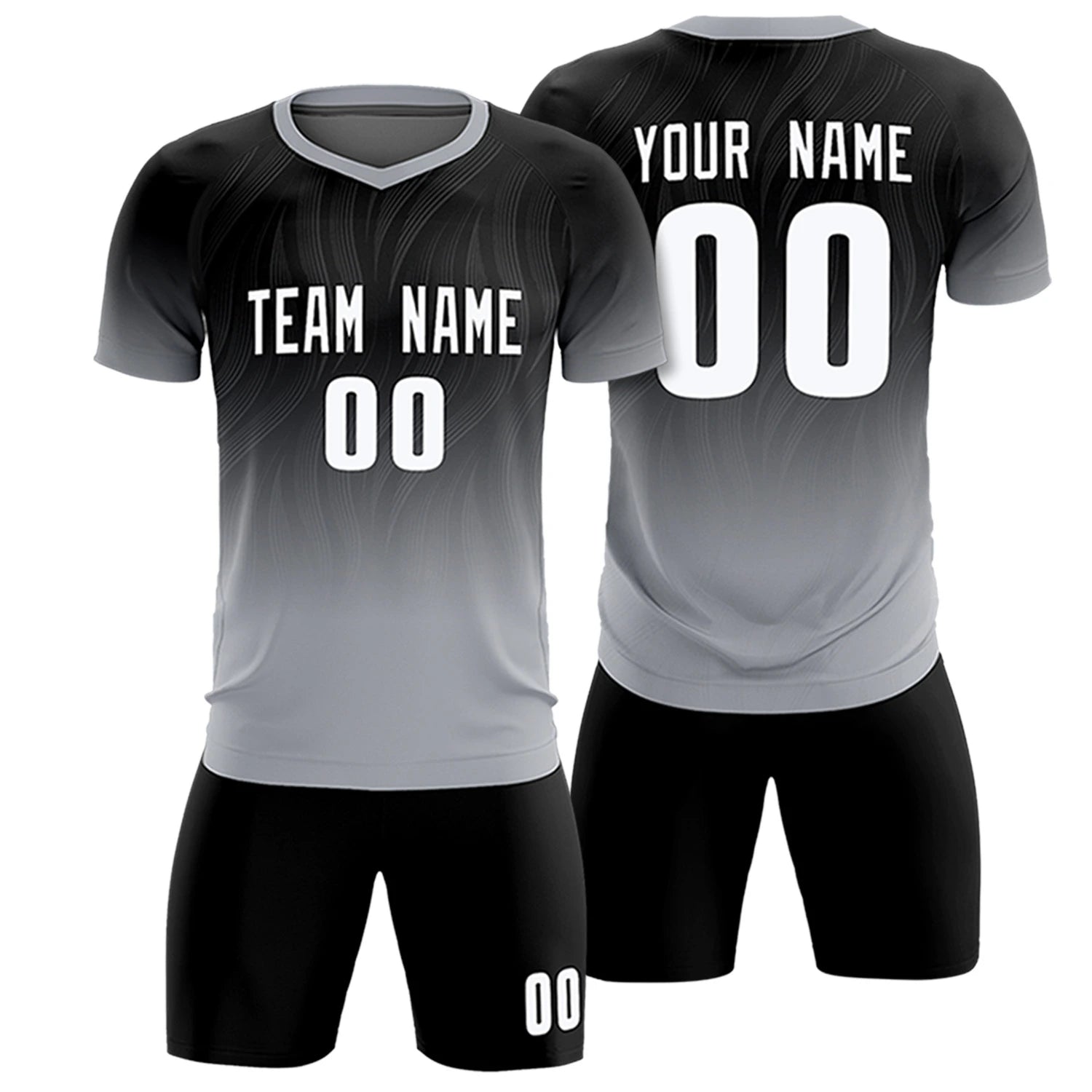 Custom Black Gray Printing Sportswear Soccer Sets Jersey