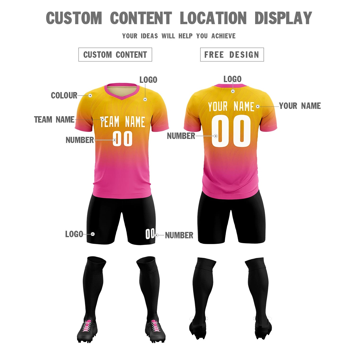 Custom Gold01 Pink Printing Sportswear Soccer Sets Jersey