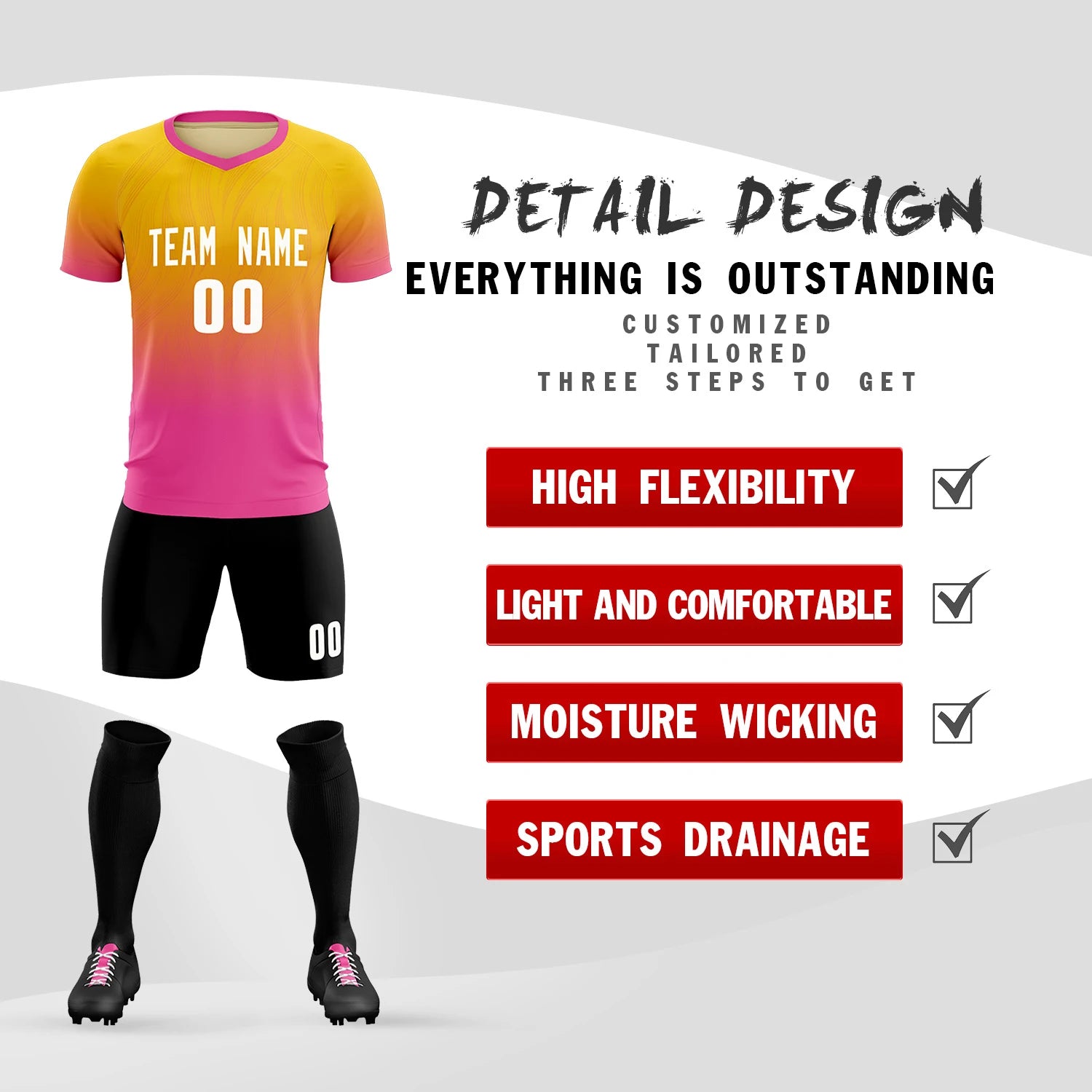 Custom Gold01 Pink Printing Sportswear Soccer Sets Jersey