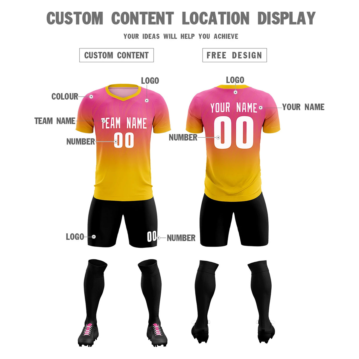 Custom Pink Gold01 Printing Sportswear Soccer Sets Jersey