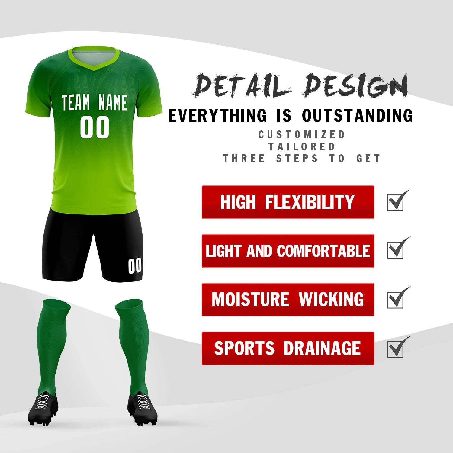 Custom Kelly Green Neon Green Printing Sportswear Soccer Sets Jersey