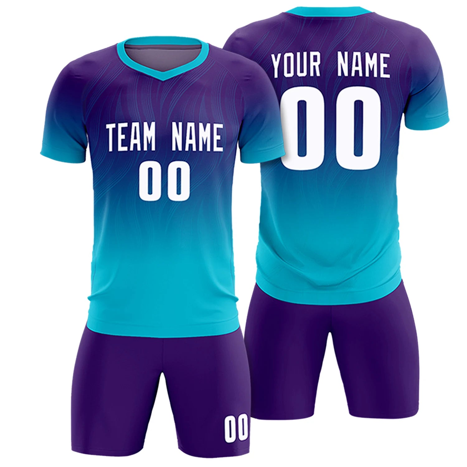 Custom Purple Sky Blue Printing Sportswear Soccer Sets Jersey