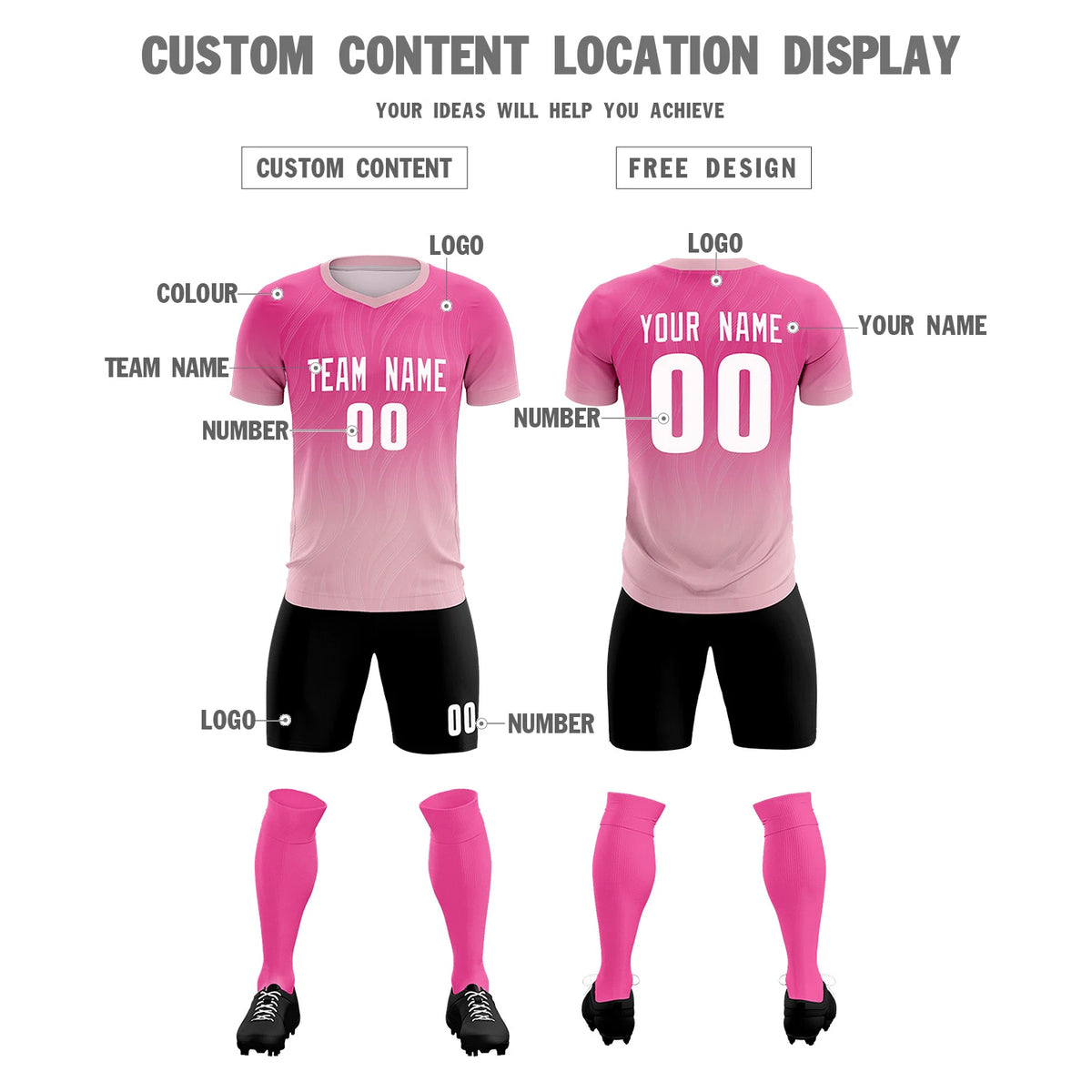 Custom Pink Light Pink Printing Sportswear Soccer Sets Jersey