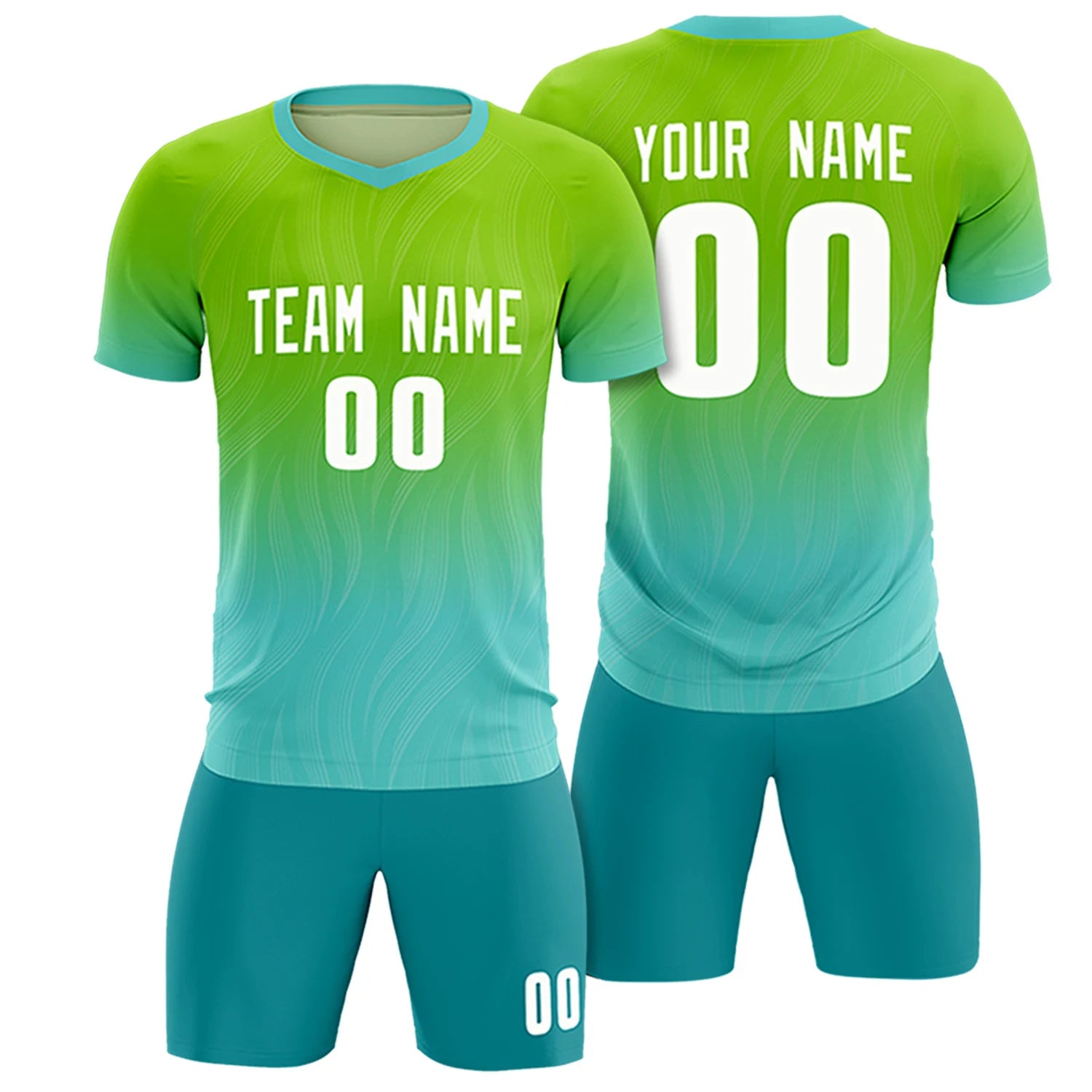 Custom Neon Green Aqua Printing Sportswear Soccer Sets Jersey