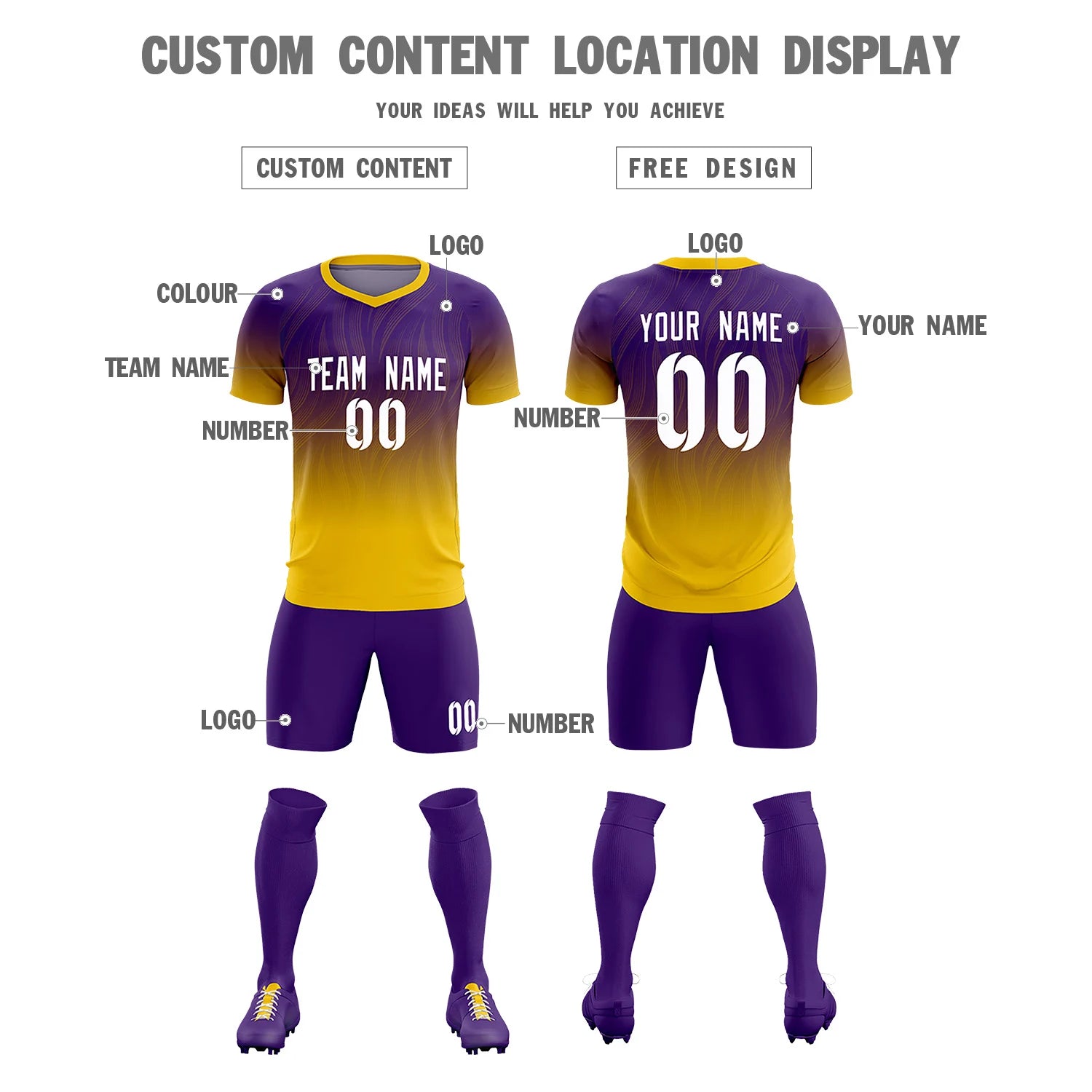 Custom Purple Gold01 Printing Sportswear Soccer Sets Jersey