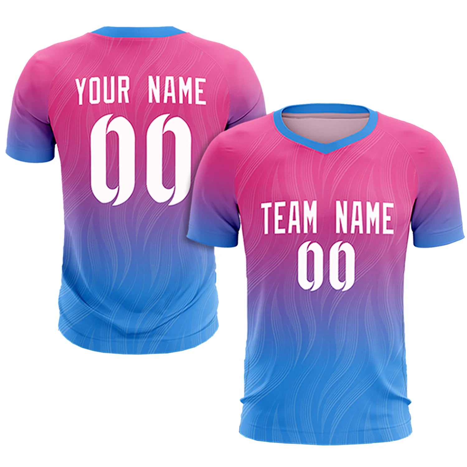 Custom Pink Powder Blue Printing Sportswear Soccer Sets Jersey